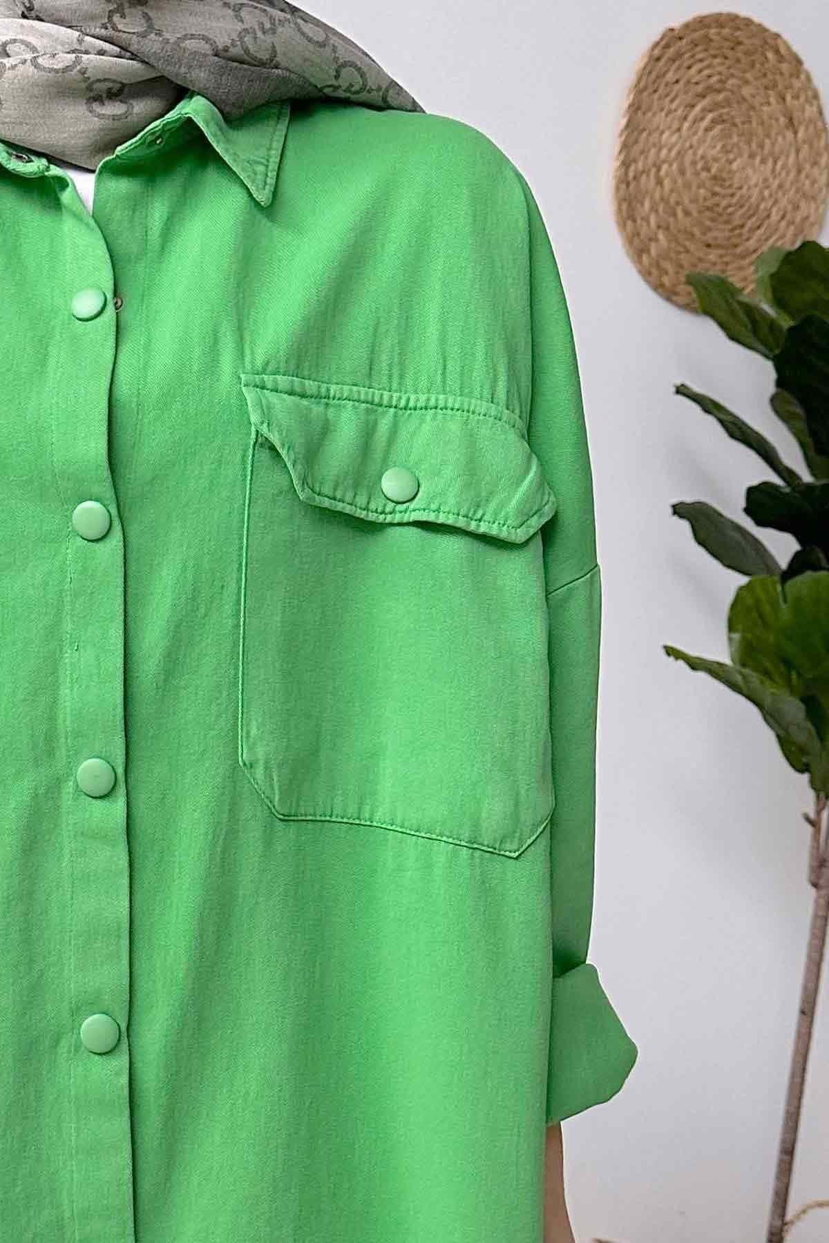 Trendy Green Soft Shirt for Women - Stylish Oversized Gabardine Design - Perfect for Everyday Casual and Modest Wear(KH-1463) - image 4