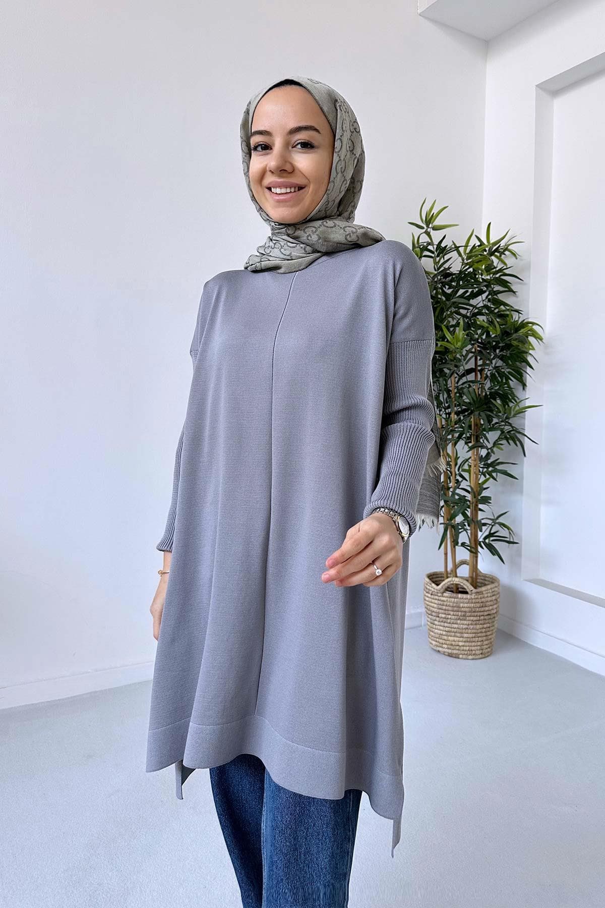 Elegant Gray Mercerized Tunic for Women - Soft Knit Fabric, Side Slit Design, Modest Wear, Perfect for Casual & Office Styles,(KH-1747) - image 4