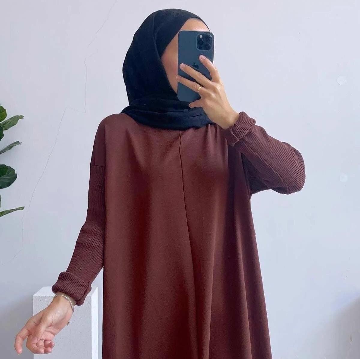 Elegant Brown Mercerized Tunic for Women, Crew Neck & Side Slit Design, Loose-Fit, Comfortable Fabric, Modest Wear, Size 36-44,(KH-1747)