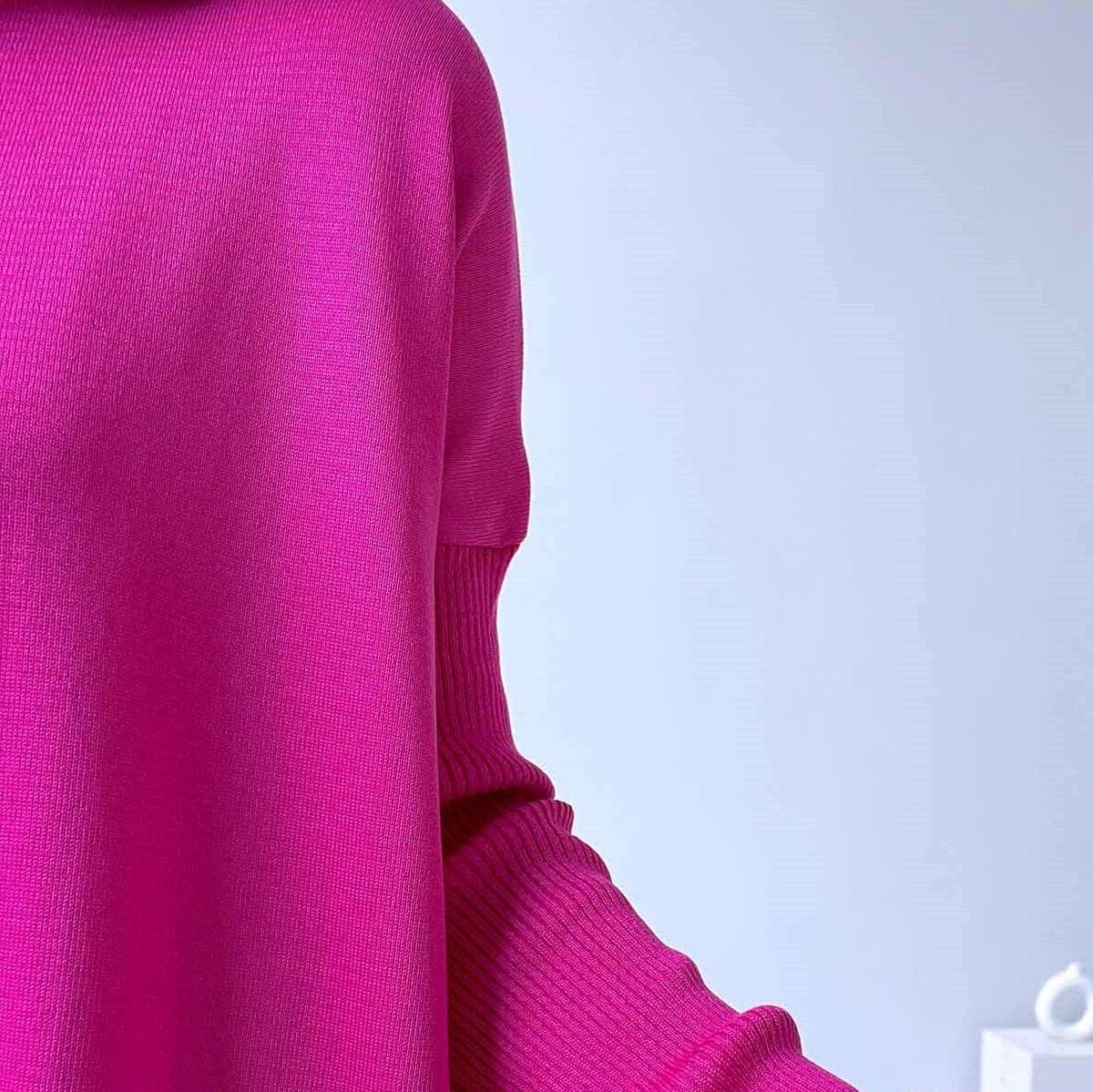 Fuchsia Mercerized Tunic for Women–Elegant Fuchsia Knitwear with Long Sleeves, Oversized Fit,Perfect for Casual and Formal Outfits,(KH-1747) - image 4