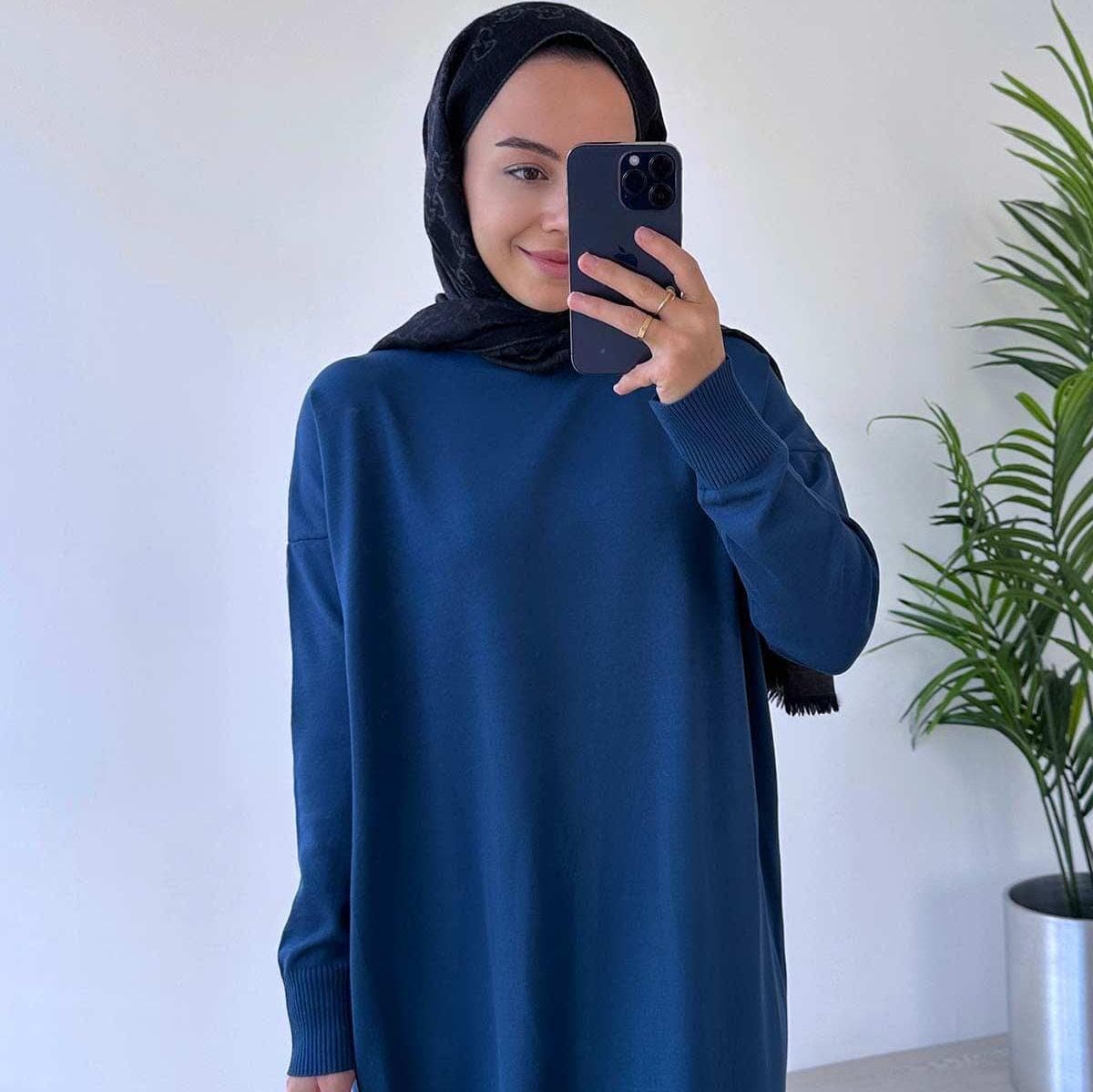 Petrol Blue Mercerized Knitwear Dress - Modest Long Sleeve Women’s Fashion for Casual - Formal Wear - Soft & Comfortable Outfit,(KH-1718) - image 4