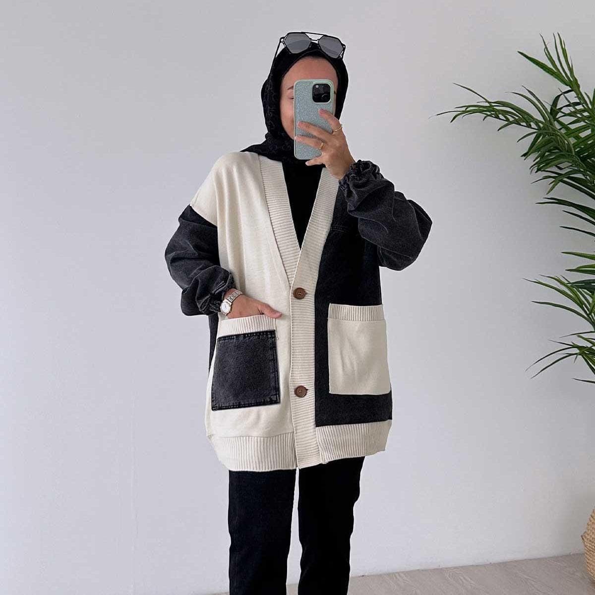 Double Pocket Knit Cardigan for Women – Chic Denim Fabric, Versatile Casual Outerwear, Perfect for Everyday and Layering Needs, (KH-1879) - image 4