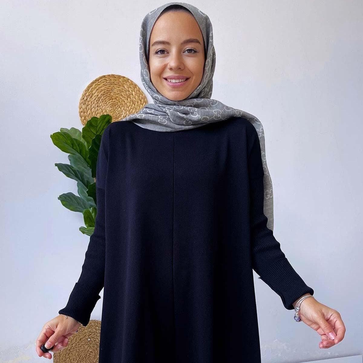 Black Mercerized Modest Tunic for Women | Soft Fabric | Side Slit Design | Perfect for Sizes 36-44 | Versatile Modest Fashion,(KH-1747)