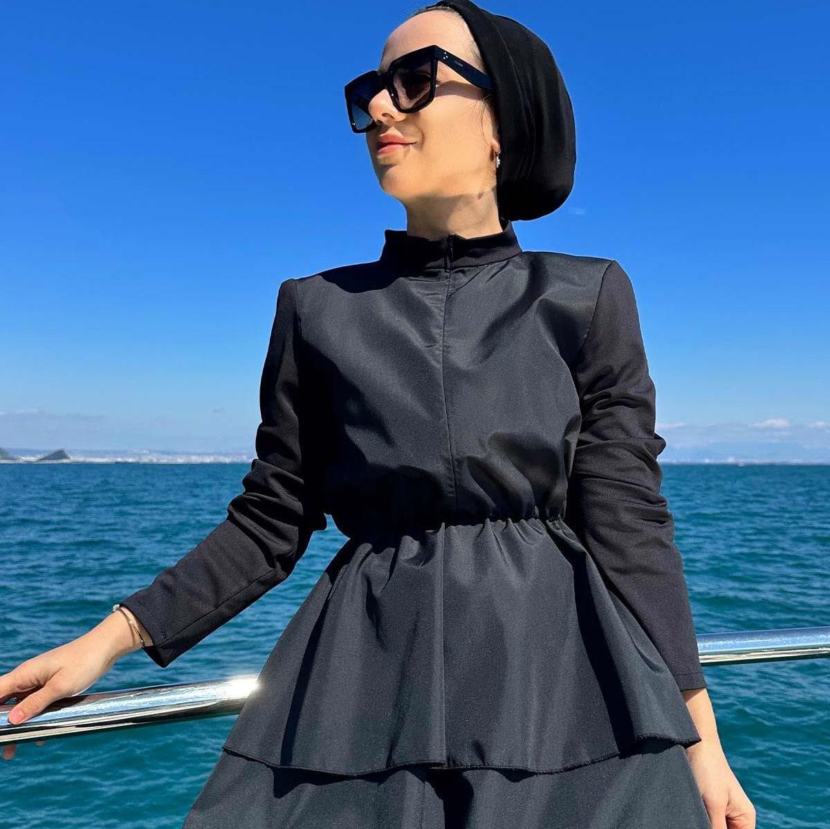 Elegant Princess Hijab Swimsuit for Modest Swimwear - Full-Coverage, Stylish Design, Perfect for Pool or Beach, Black Color,(KH-1629) - image 3
