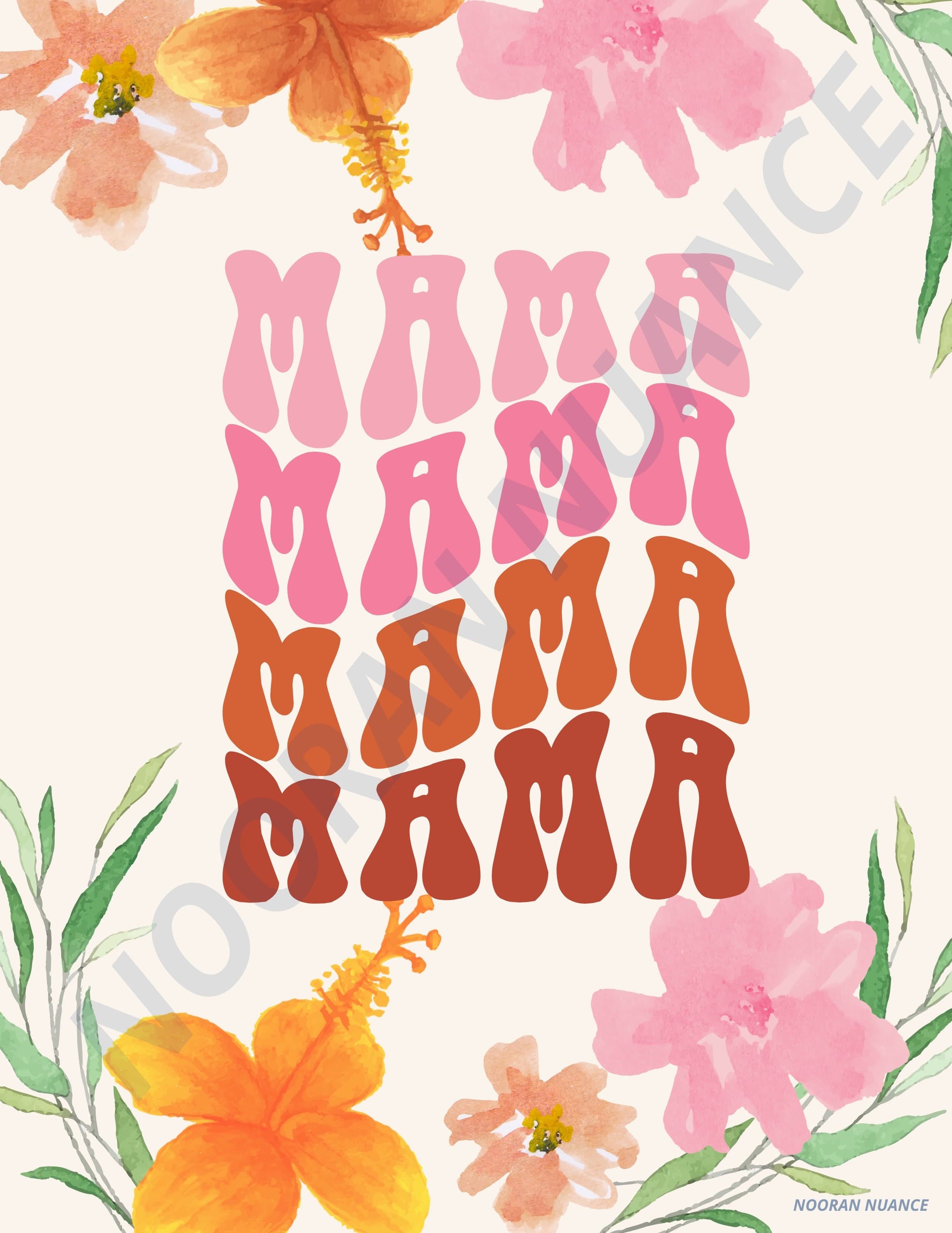 Floral Mother's Day Card: Watercolor Mama Design (Digital Download PDF)