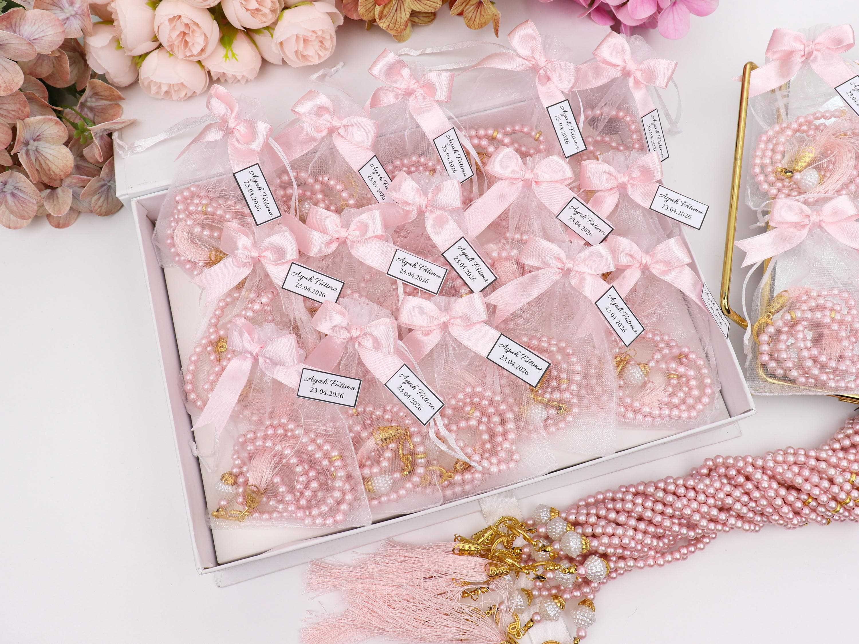 Custom Pearl Tasbih Gift, Prayer Beads: Muslim Wedding Favor, Welcome Baby Shower Favor
