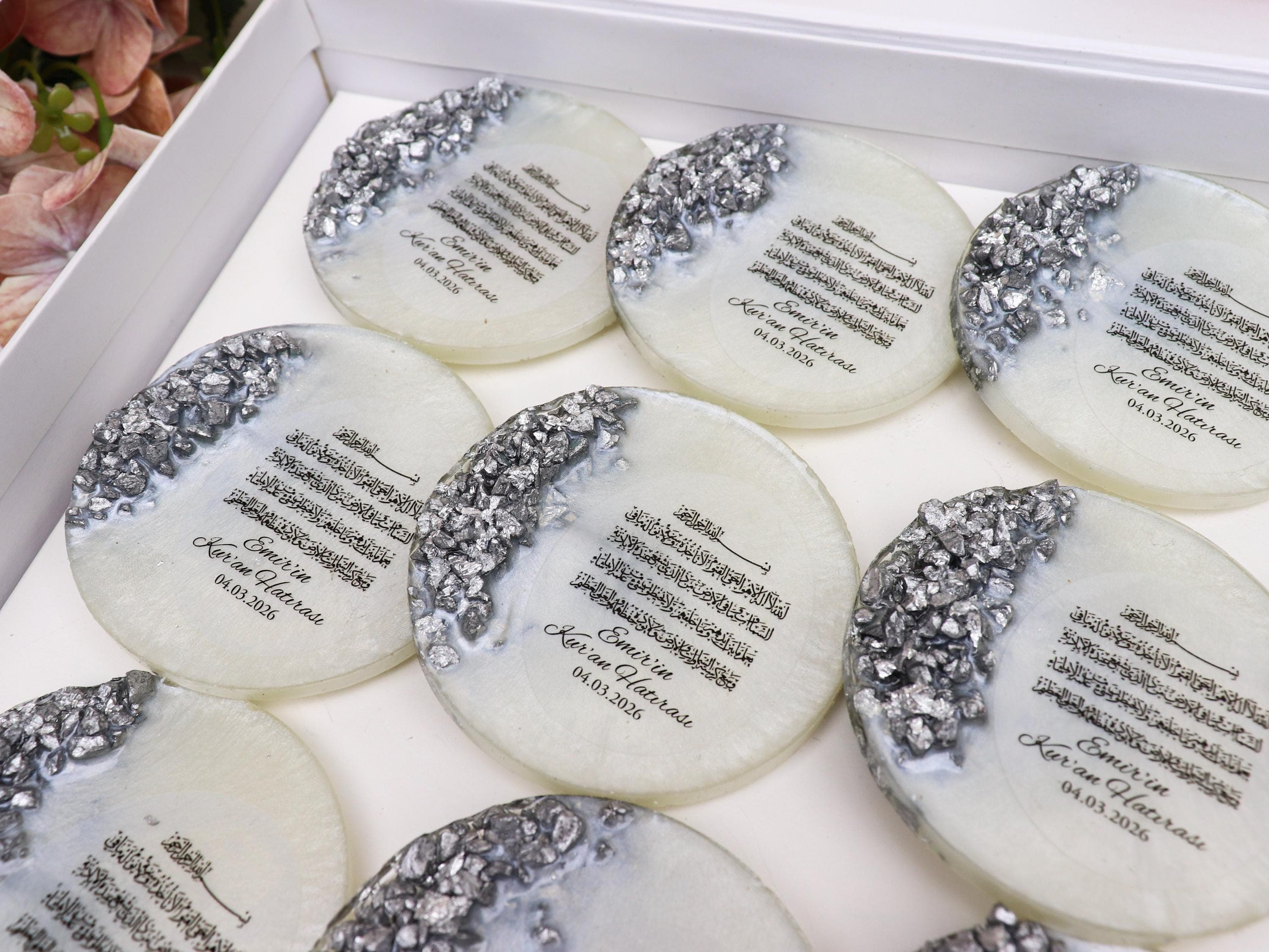 Silver Ayatul Kursi Epoxy Magnet Tasbih Set : Islamic Gifts, Baby Shower, Muslim Wedding Favor - image 3