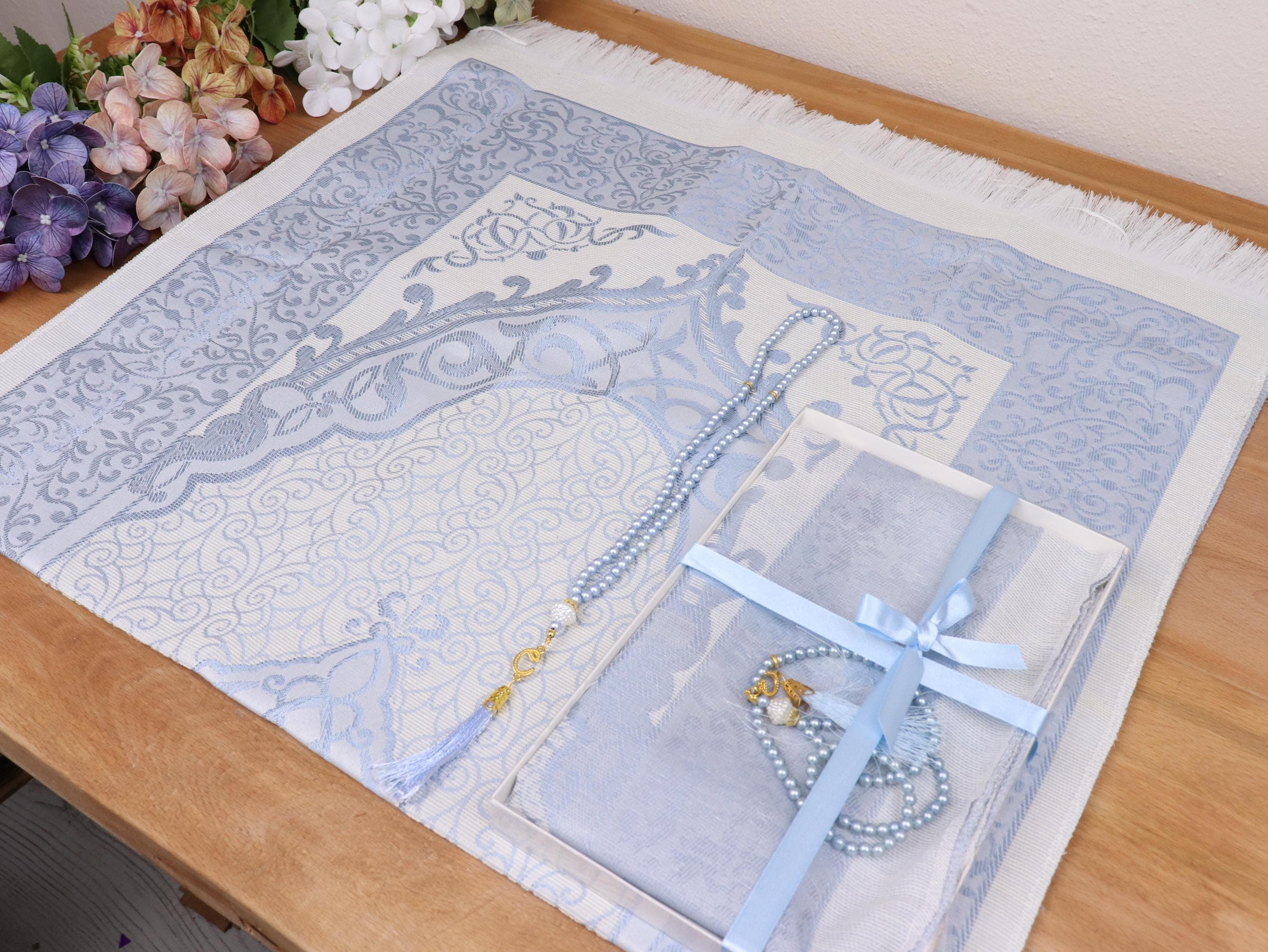 Taffeta Prayer Mat Tasbih Set, Portable Muslim Prayer Rug, Islamic Gifts, Ramadan, Eid - image 3