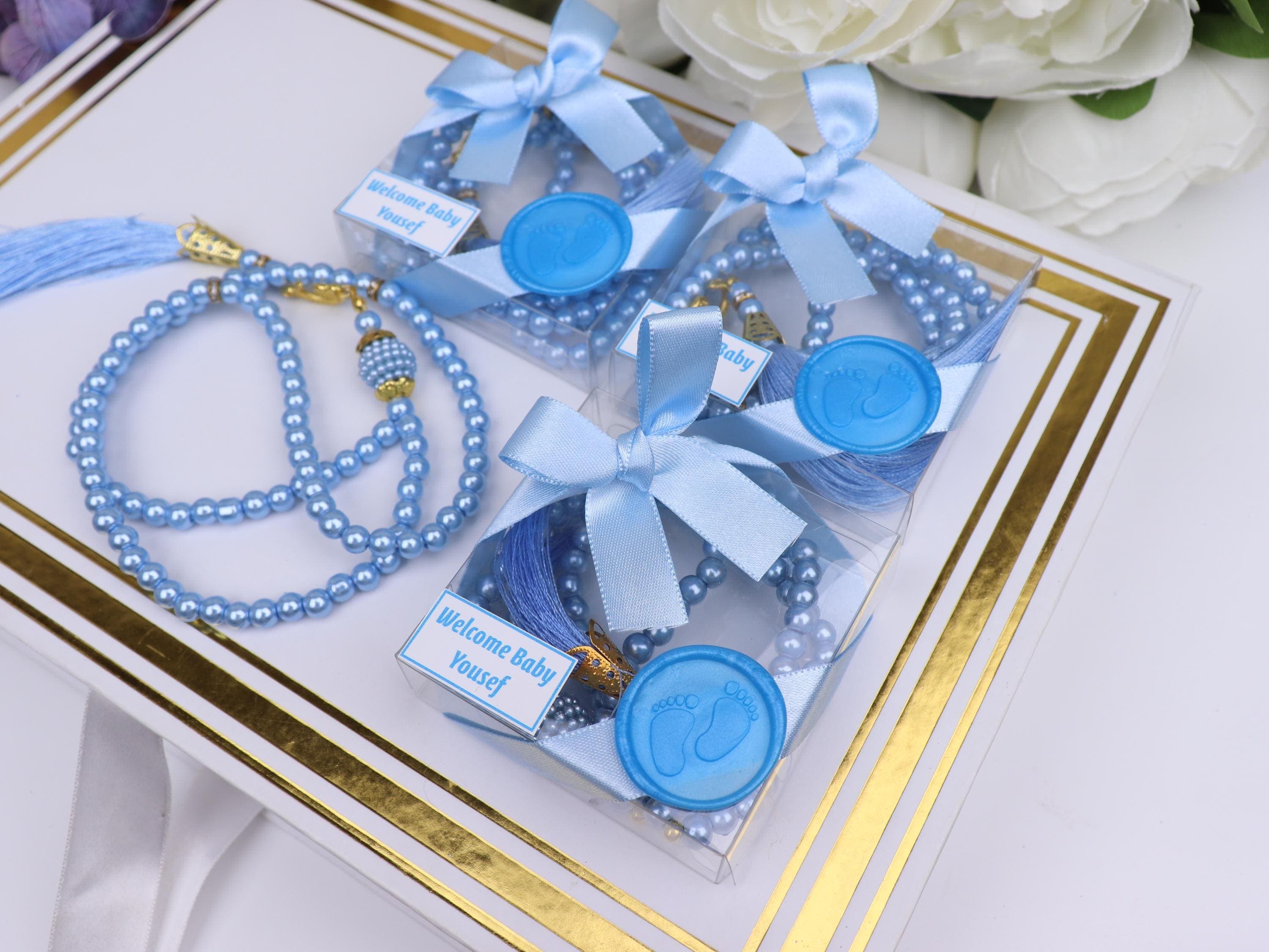 Baby Blue Pearl Tasbeeh: Islamic Baby Shower Favor, Muslim Gift, 99 Tasbih - image 5
