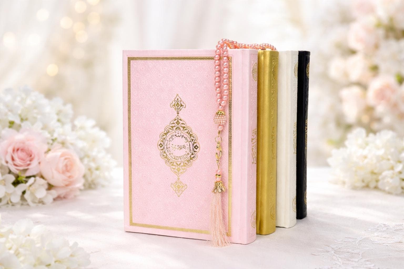 Pink Quran with Tasbih: Madina Script, Quran Gift (20x14 cm), Islamic Gifts, Leather