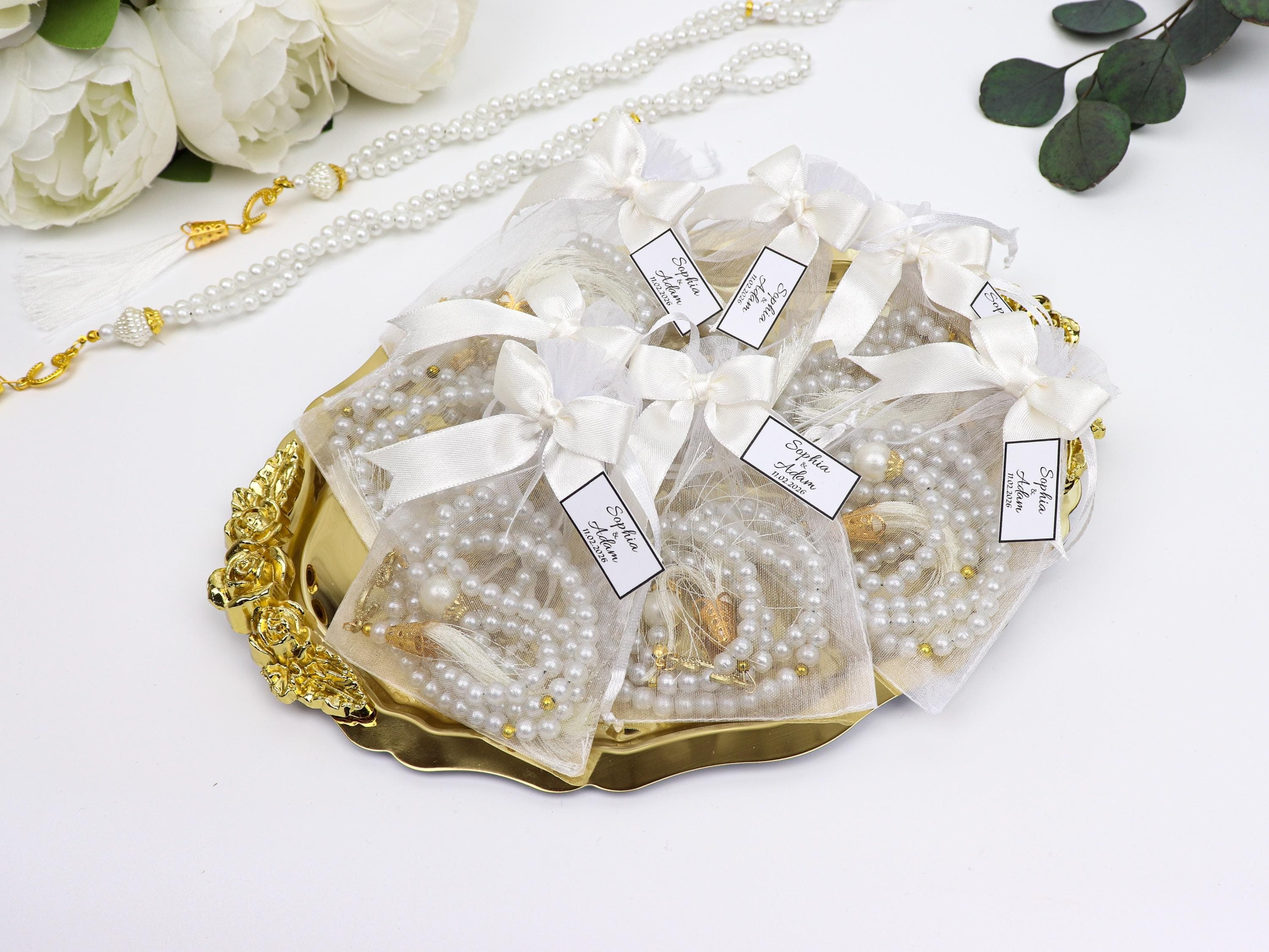 Custom Pearl Tasbih Gift, Prayer Beads: Muslim Wedding Favor, Ramadan Eid Gift