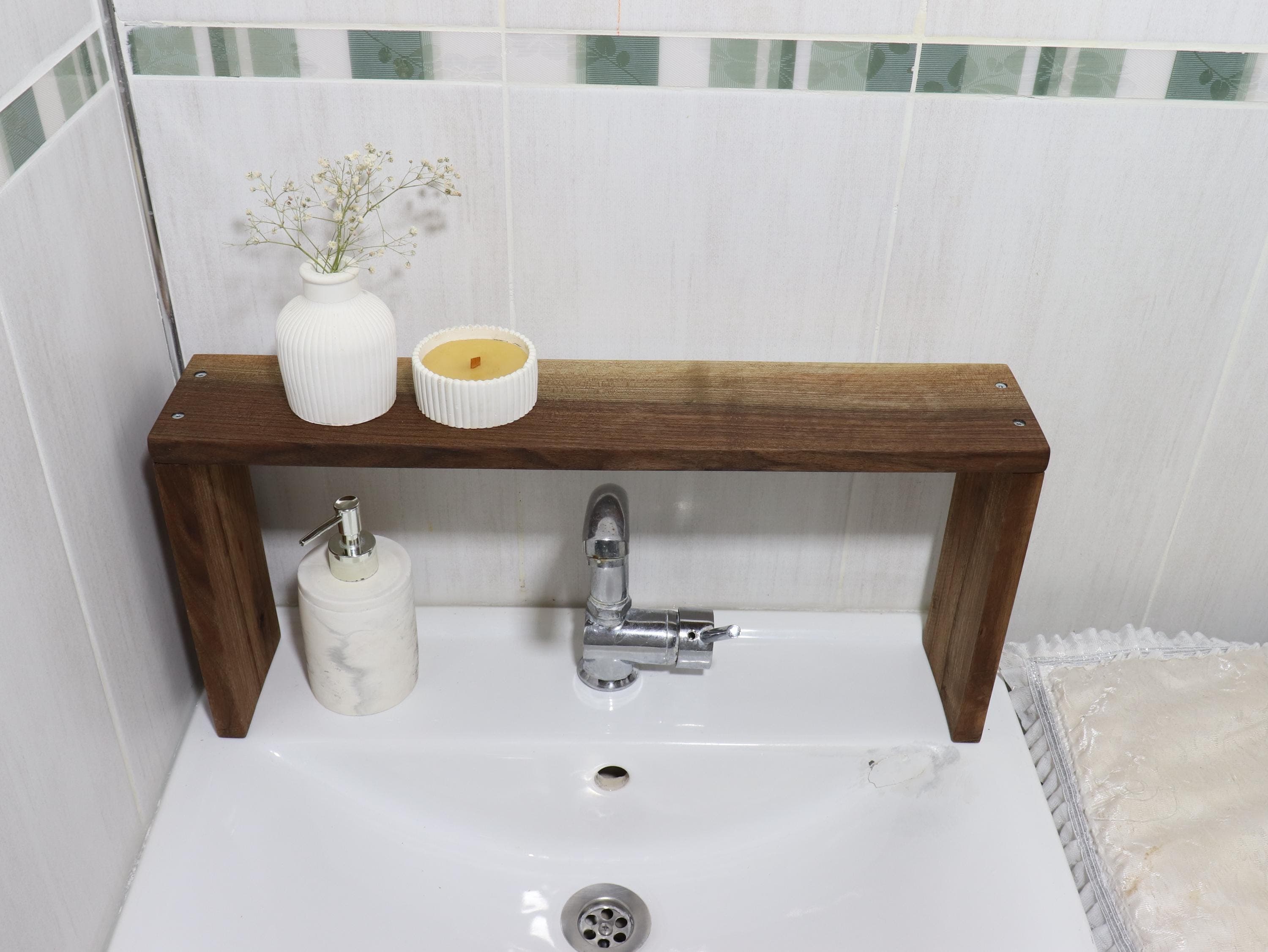 Walnut Wood Over-the-Sink Shelf: Bathroom & Kitchen Organizer, Bath Design - image 4