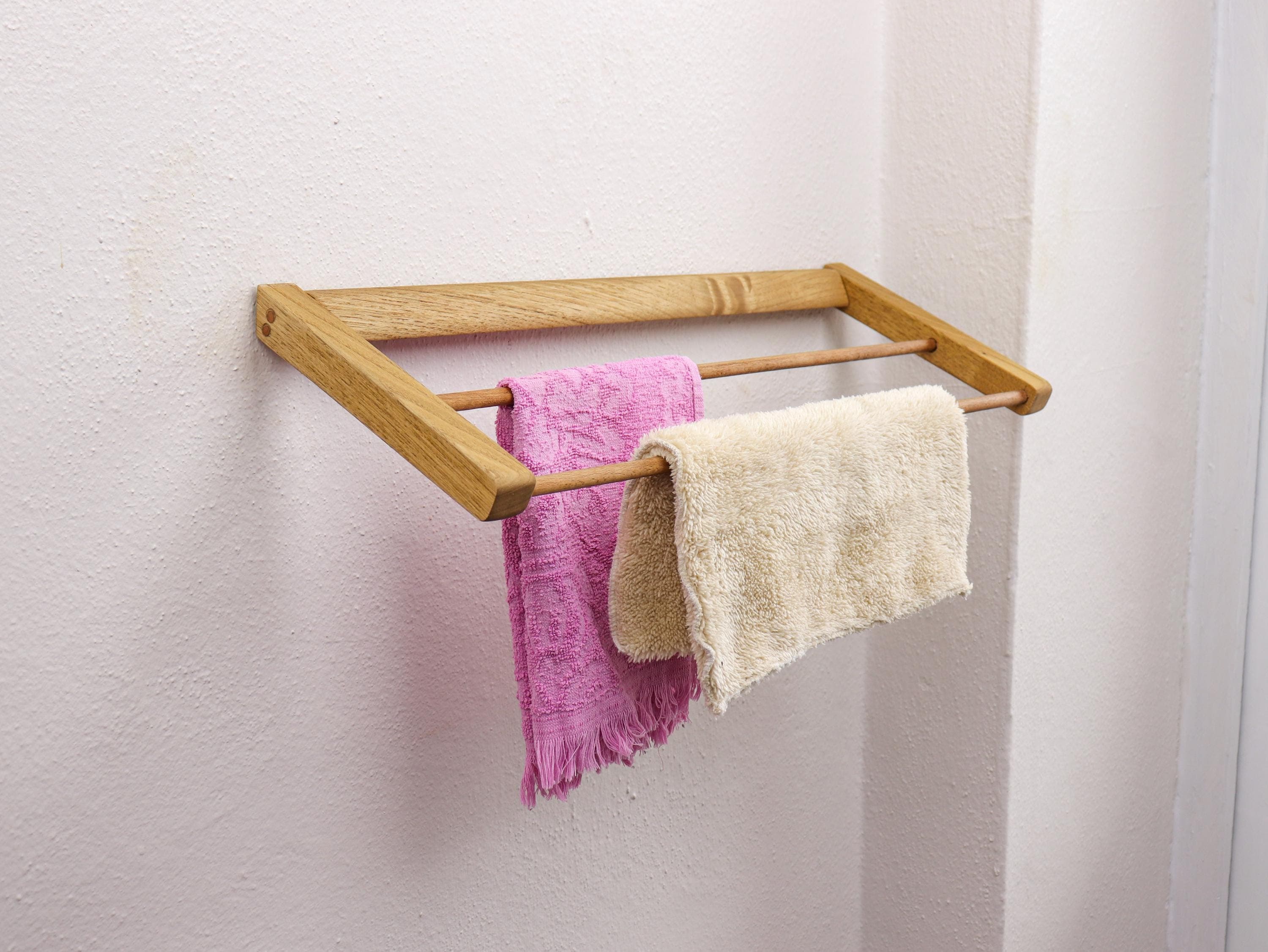 Handmade Chestnut Wood Towel Hanger, Slanted Wall Mounted Kitchen, Wooden Dishcloth Holder, Modern Organizer - image 3