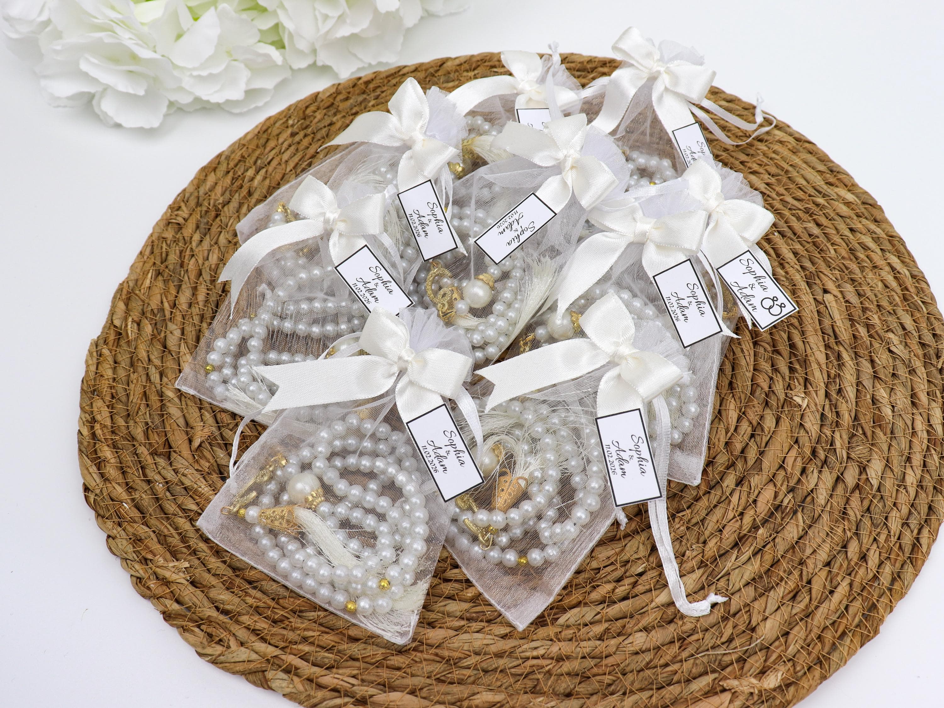 Custom Pearl Tasbih Gift, Prayer Beads: Muslim Wedding Favor, Ramadan Eid Gift - image 4