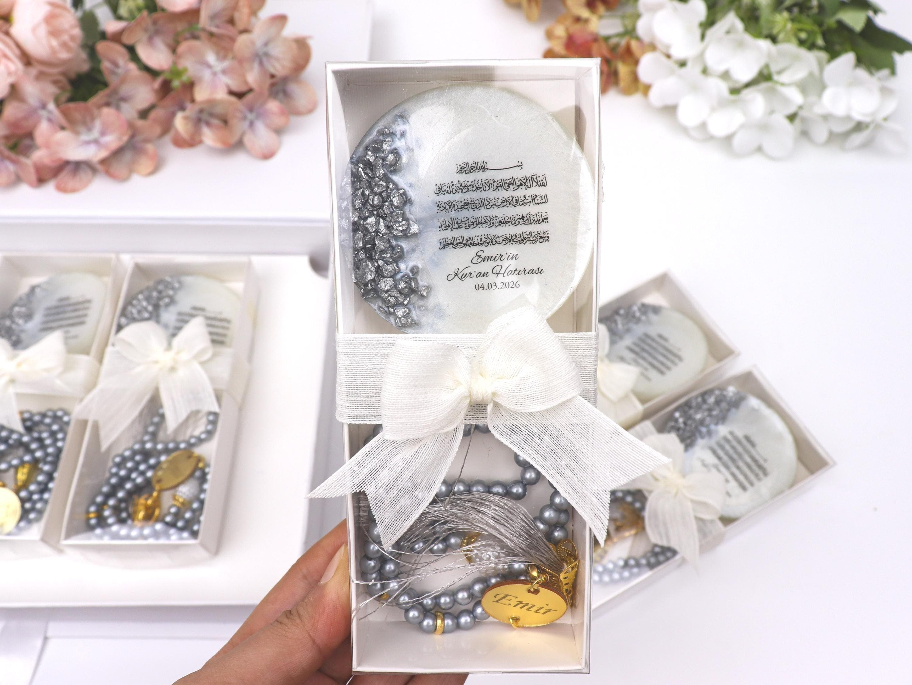 Silver Ayatul Kursi Epoxy Magnet Tasbih Set : Islamic Gifts, Baby Shower, Muslim Wedding Favor