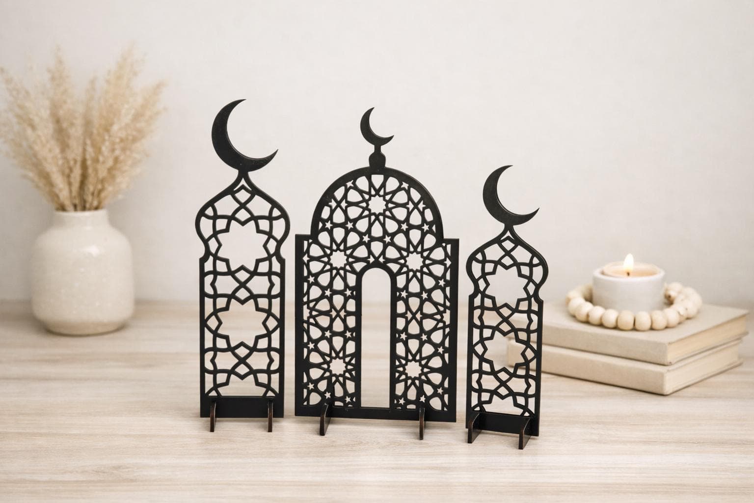 Laser Cut Wooden Ramadan Decor, Islamic Crescent Moon Centerpiece - image 3