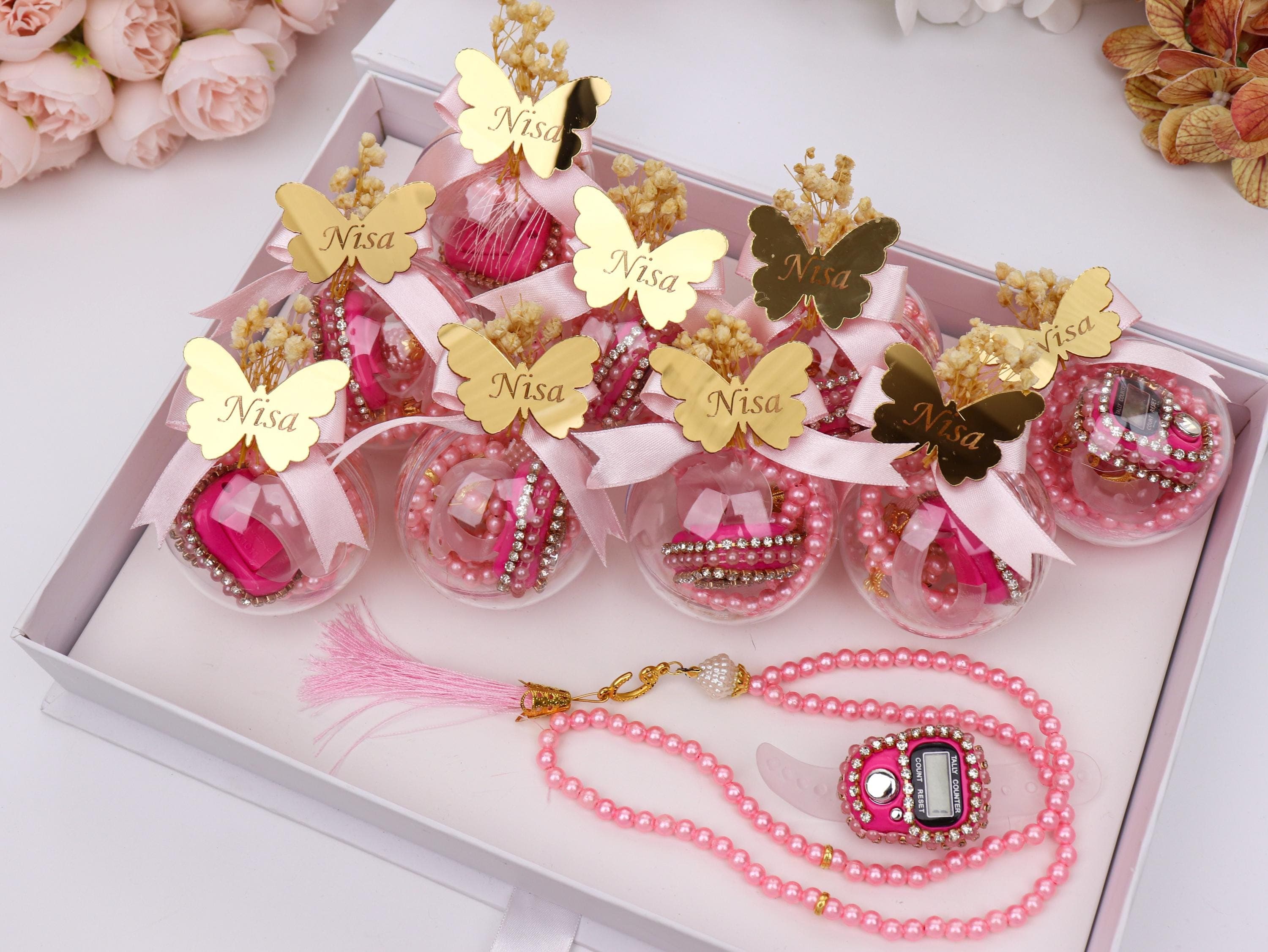Pink Digital Tasbih Set: Islamic Gift, Welcome Baby Shower, Pearl Prayer Beads - image 4