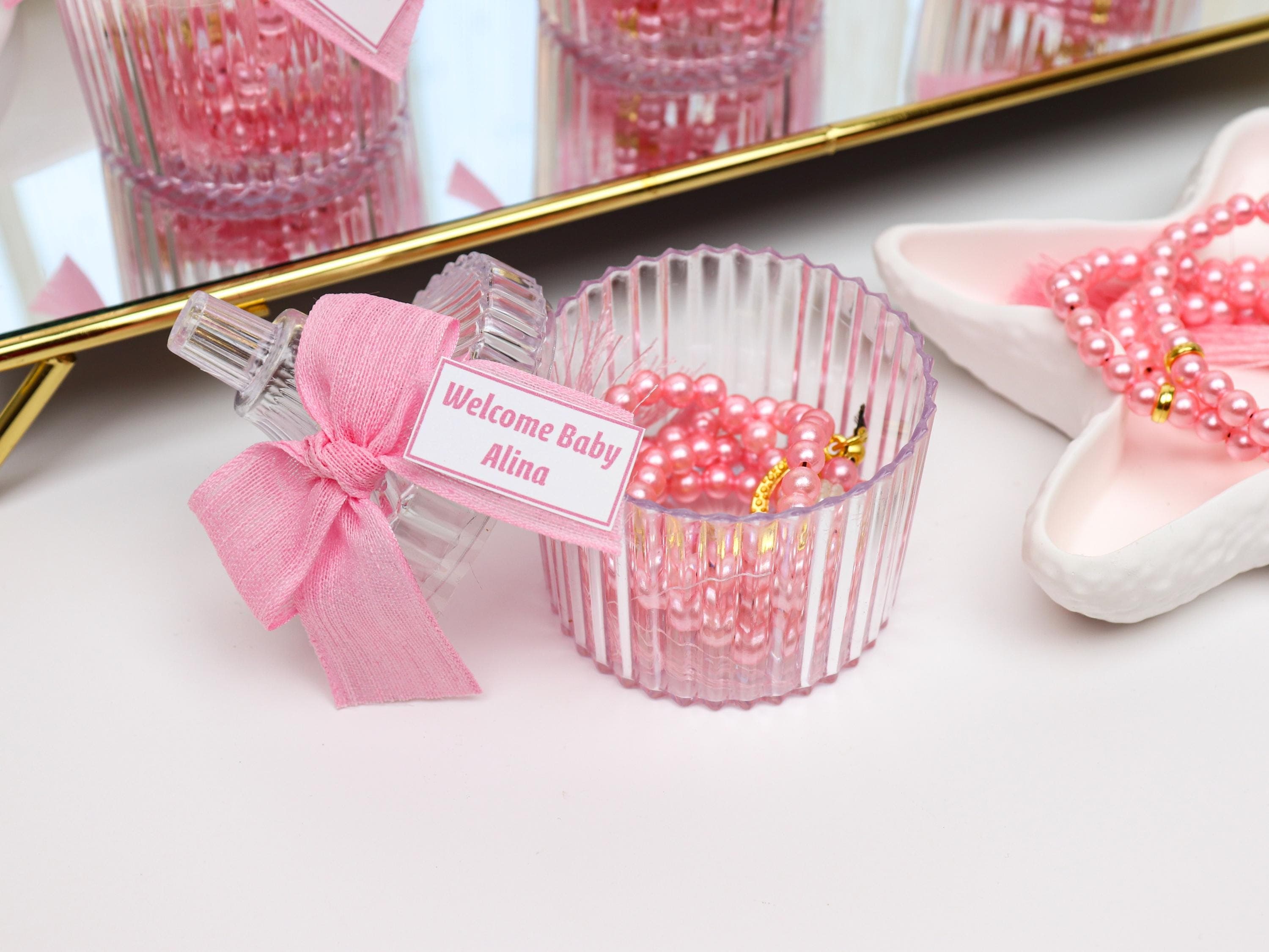 Custom Pink Pearl Tasbeeh: Welcome Baby Shower Favor for Girl, Islamic Gifts, Prayer Beads - image 3