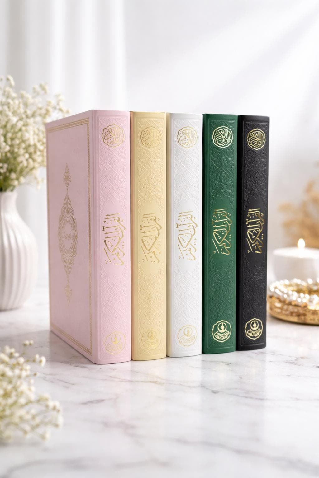 Pink Thermo Leather Quran with Tasbih: Madina Script Moshaf Gift (24x16 cm)