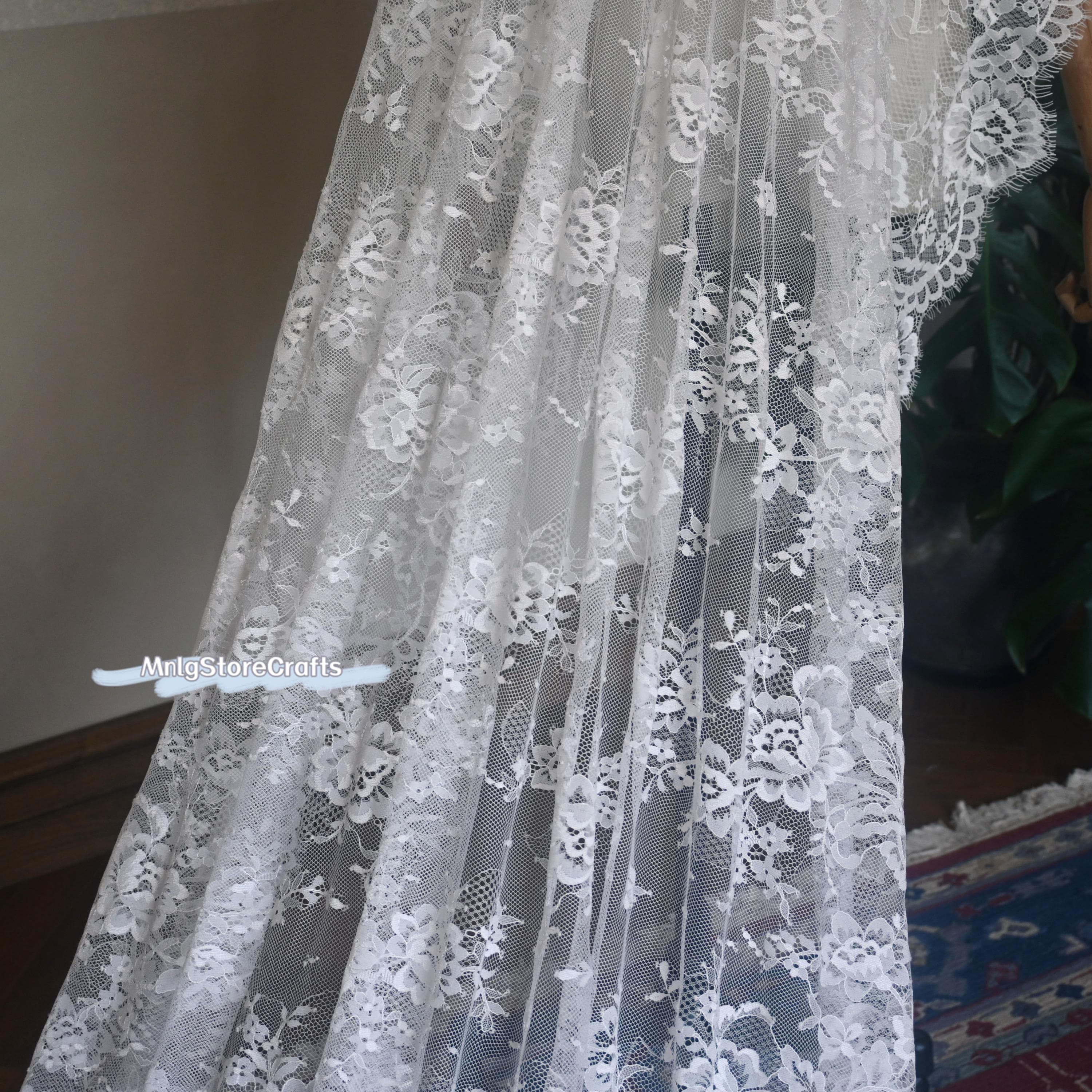 Floral Lace Cathedral Veil: Ivory Bridal Mantilla Hijab - image 4