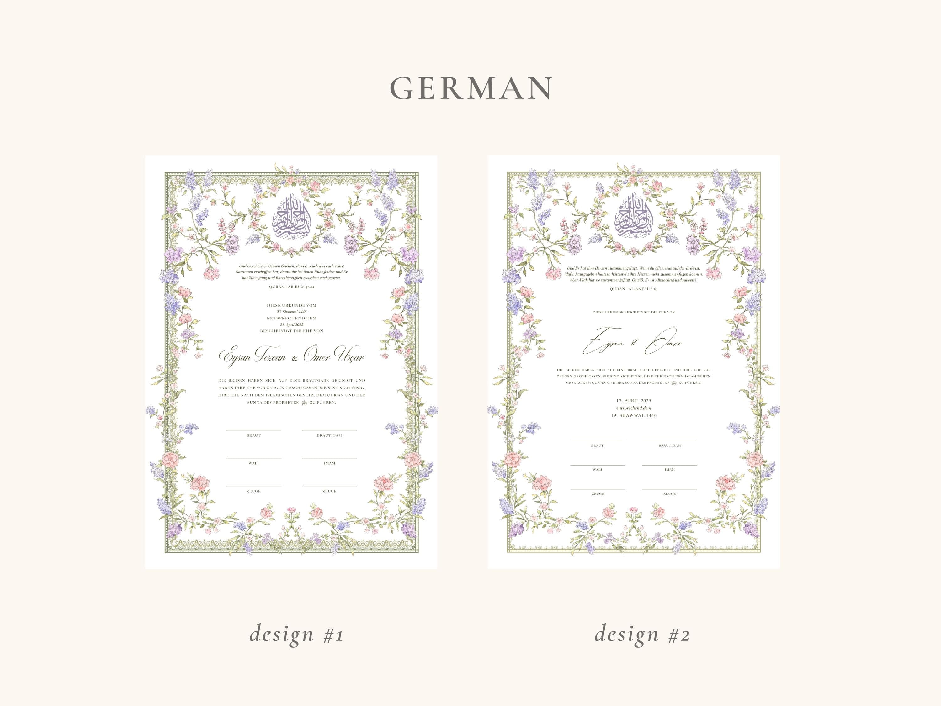 A3 Pastel Floral Nikkah Certificate | Dini Nikah Belgesi Akdi Hatıra | Islamic Marriage Contract Wedding Muslim Keepsake - image 5
