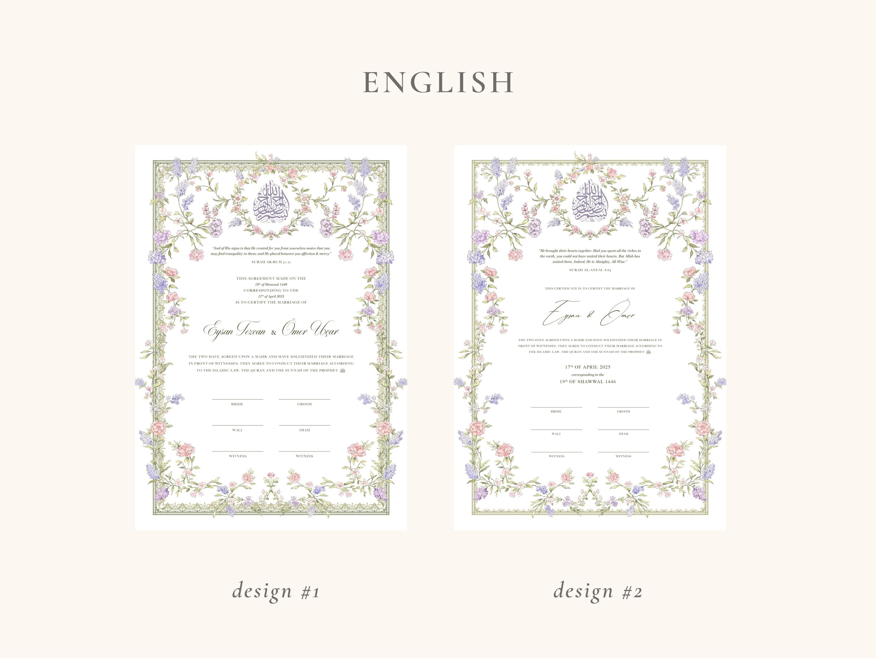 A3 Pastel Floral Nikkah Certificate | Dini Nikah Belgesi Akdi Hatıra | Islamic Marriage Contract Wedding Muslim Keepsake - image 4