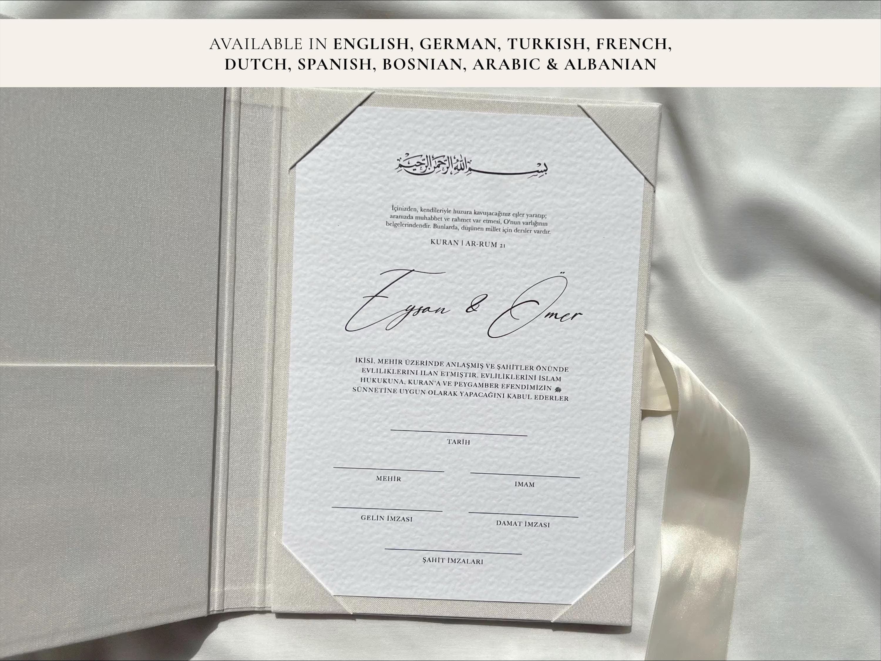 A4 Nikkah Certificate Minimal | Dini Nikah Belgesi Akdi Hatıra | Islamic Marriage Contract Wedding Muslim Keepsake