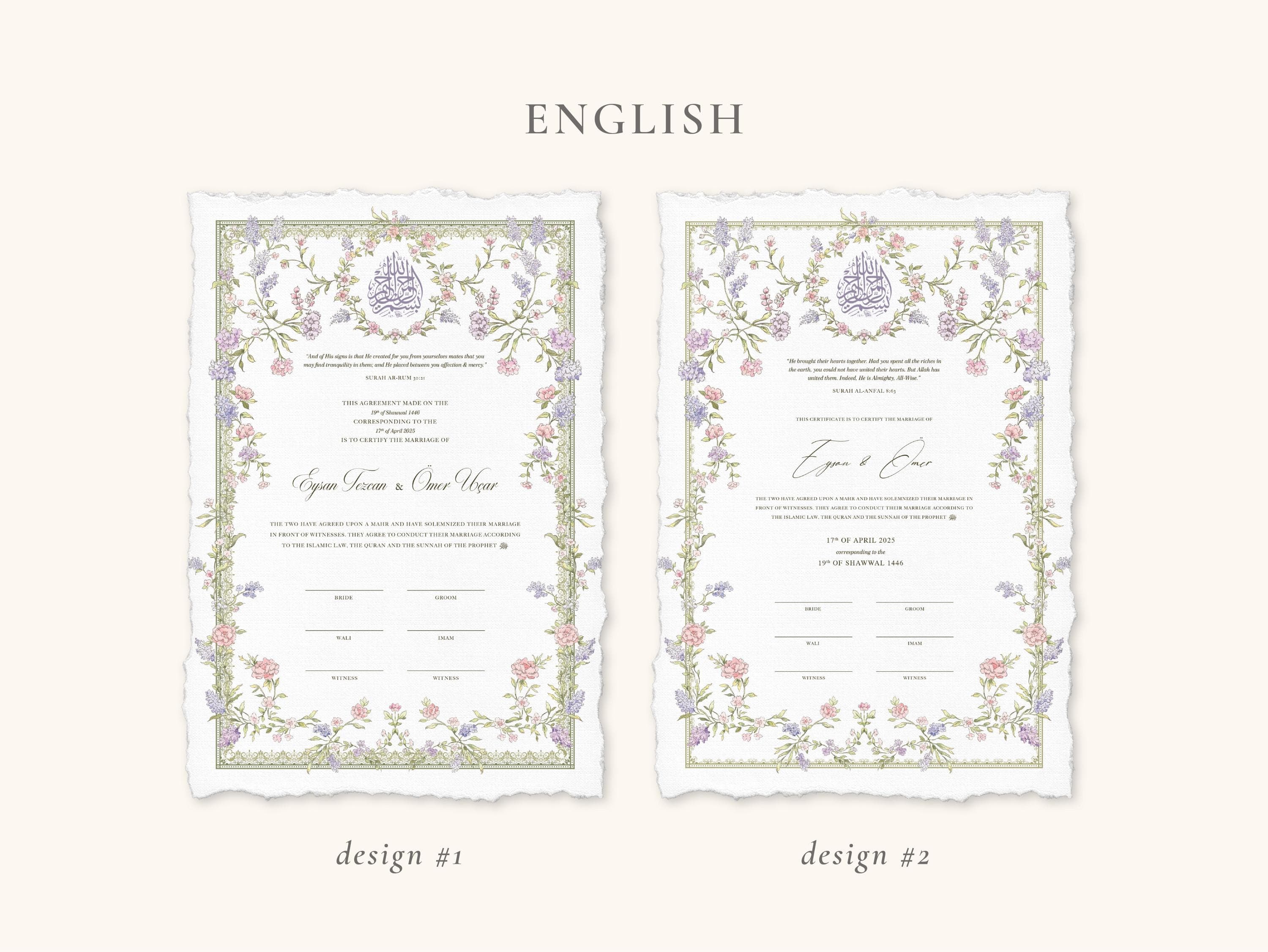 DIGITAL FILE | Pastel Floral Nikkah Certificate | Dini Nikah Belgesi | Islamic Marriage Contract - image 4