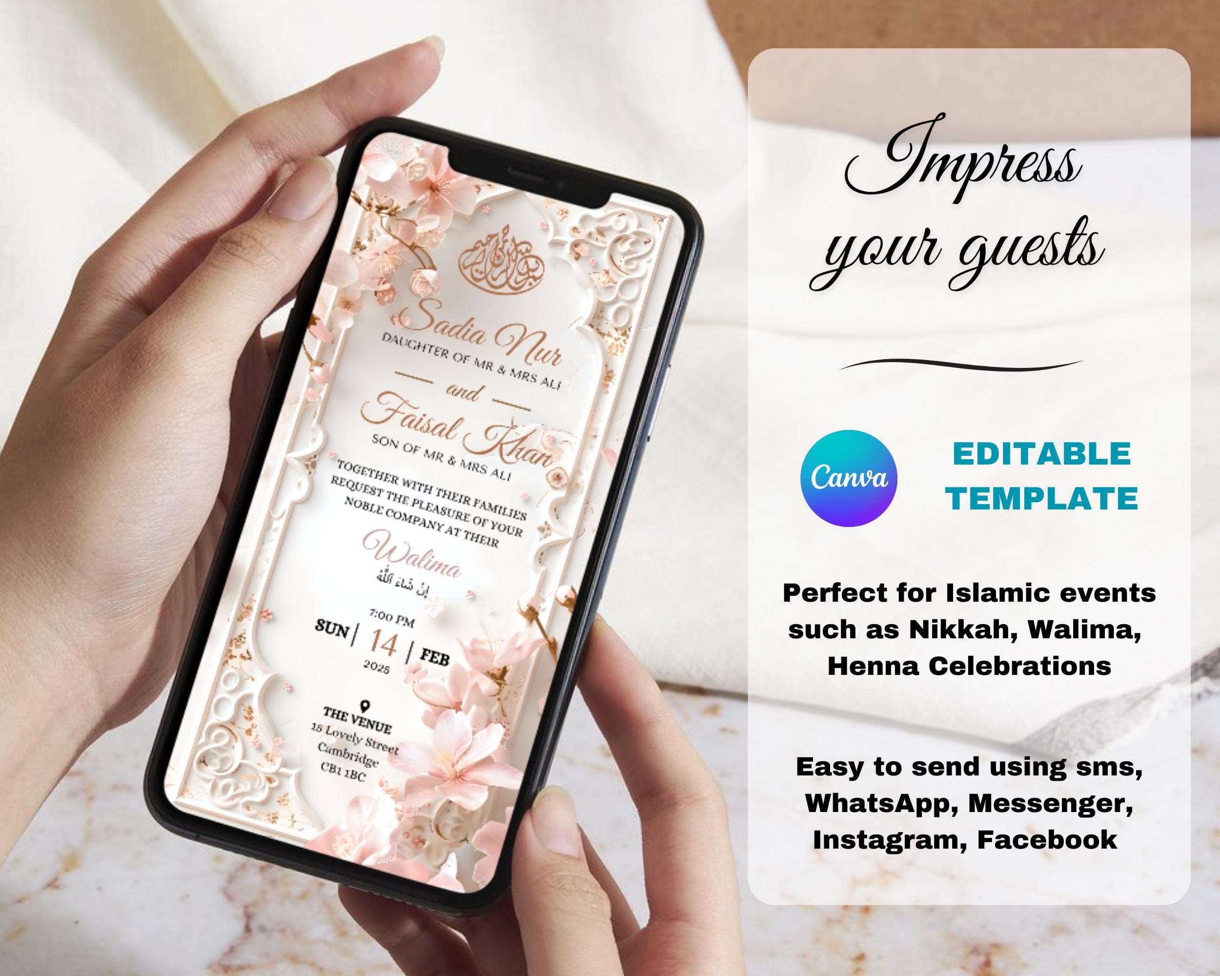Pale Pink Muslim Wedding Invitation: Animated Nikkah Template (Canva Editable) - image 3