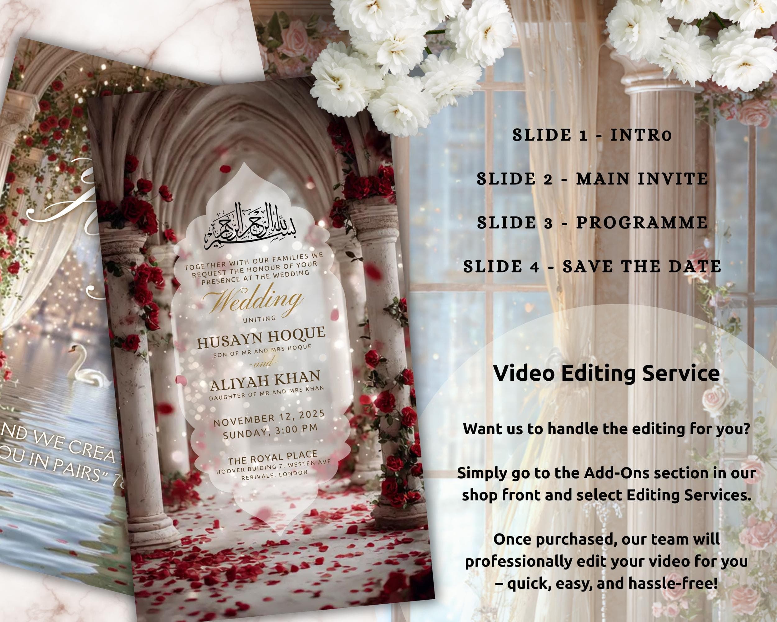Red, White & Gold Nikah Invitation | Islamic Wedding Animated Mobile Video Template - image 4