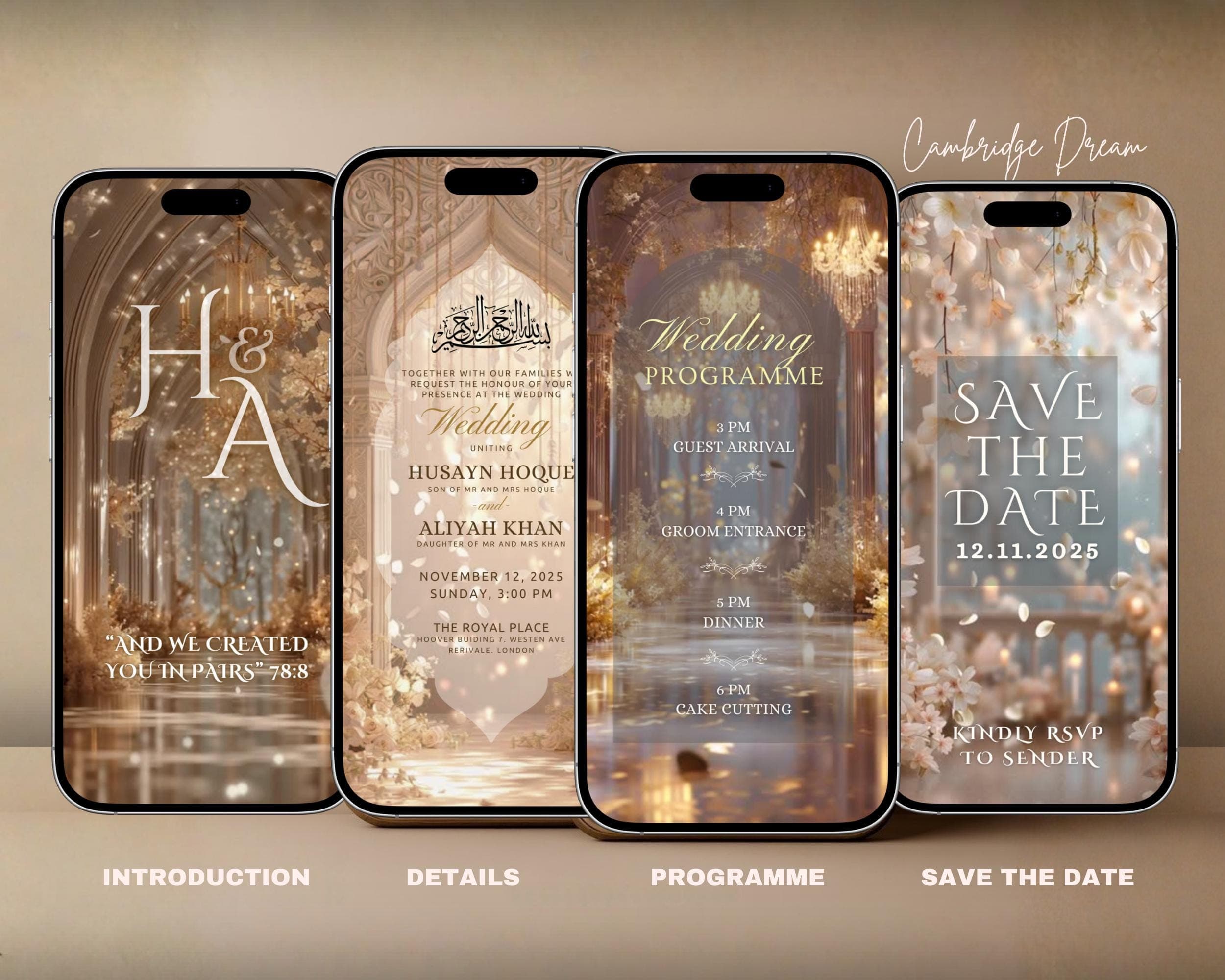 Editable Nikkah Invitation Video | Canva Islamic Wedding Mobile Template – Beige & Gold - image 3