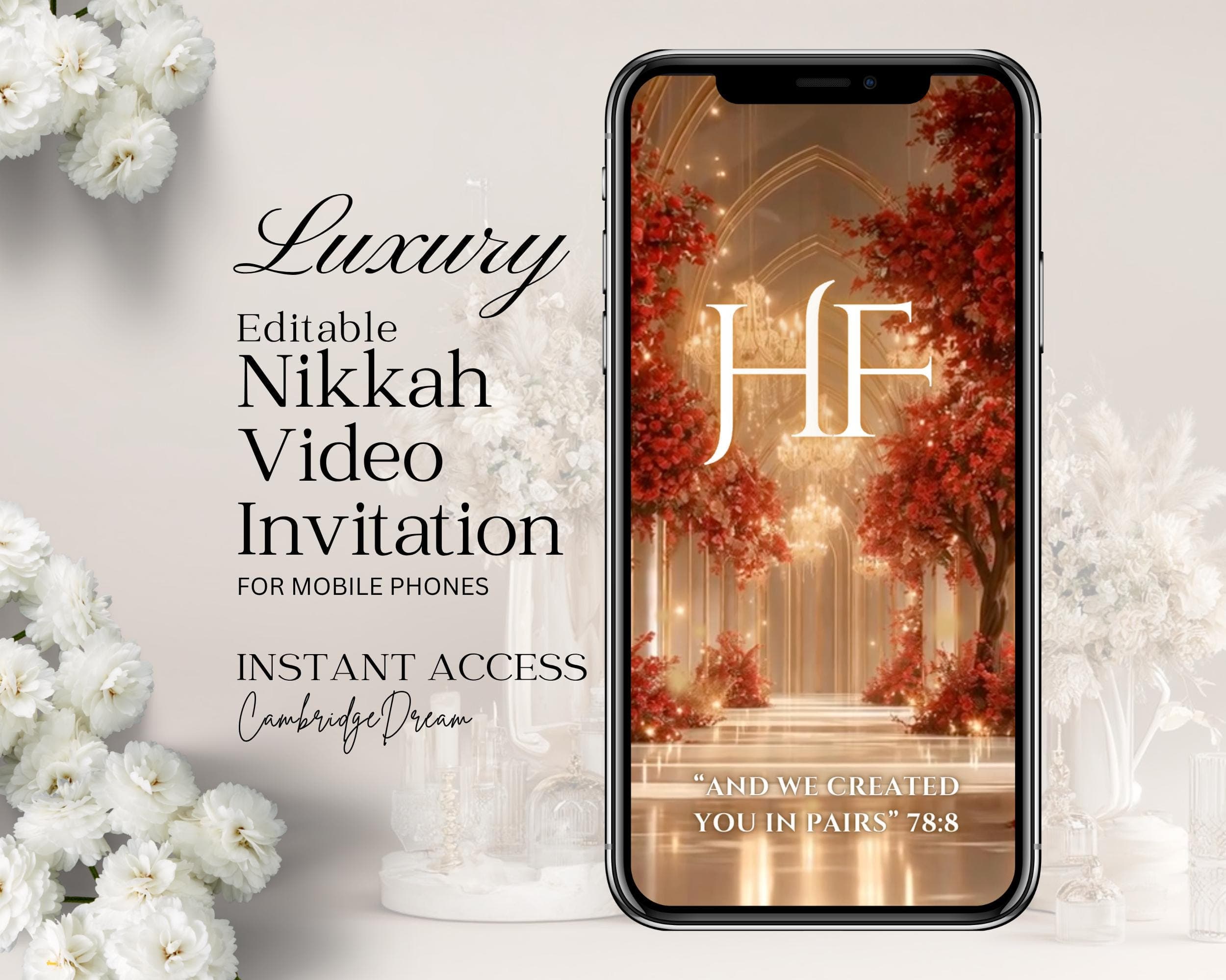 Editable Nikkah Invitation Video | Canva Islamic Wedding Mobile Template – Red & Gold