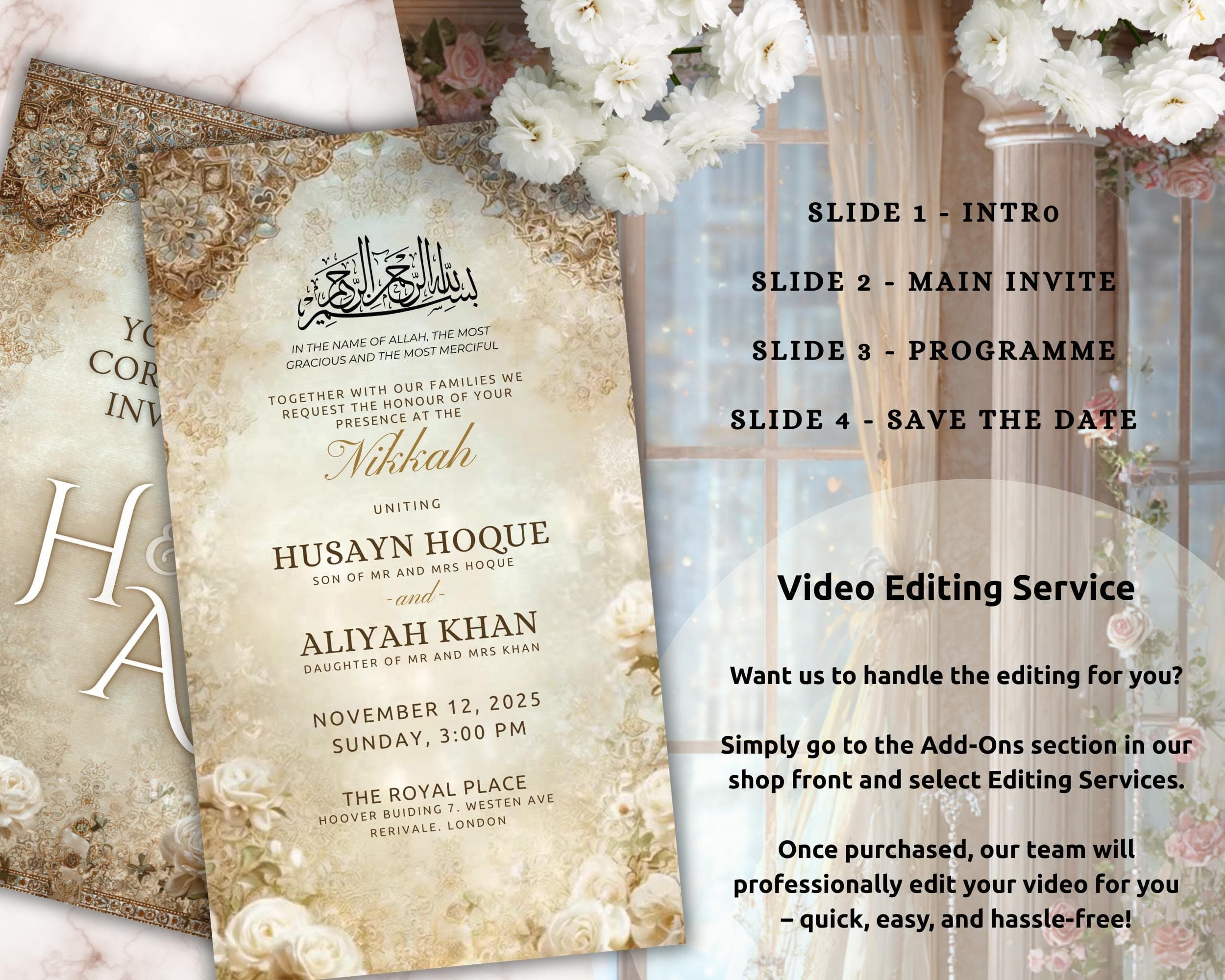 White & Gold Elegant Invitation | Islamic Wedding/Nikkah Animated Mobile Video Template - image 4