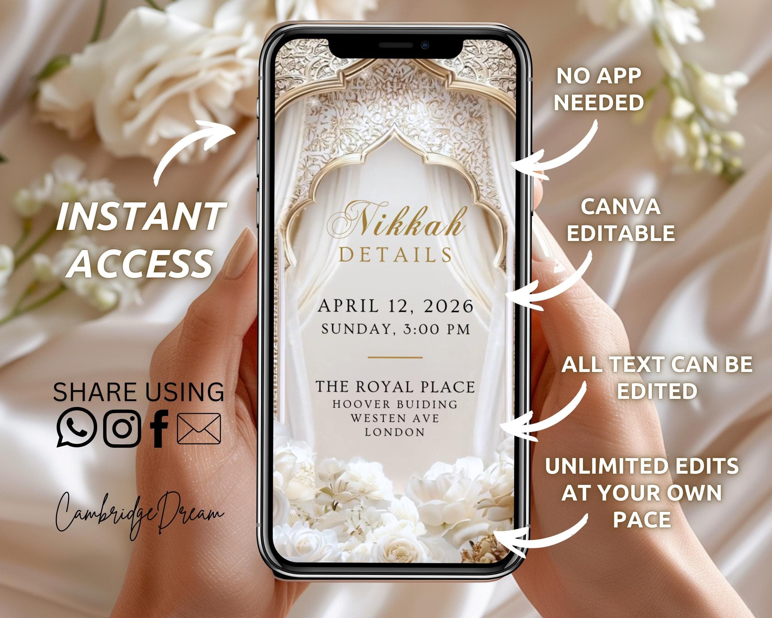 Editable Nikkah Video Invitation | White Beige Royal Palace Islamic Wedding (Digital Download) - image 4