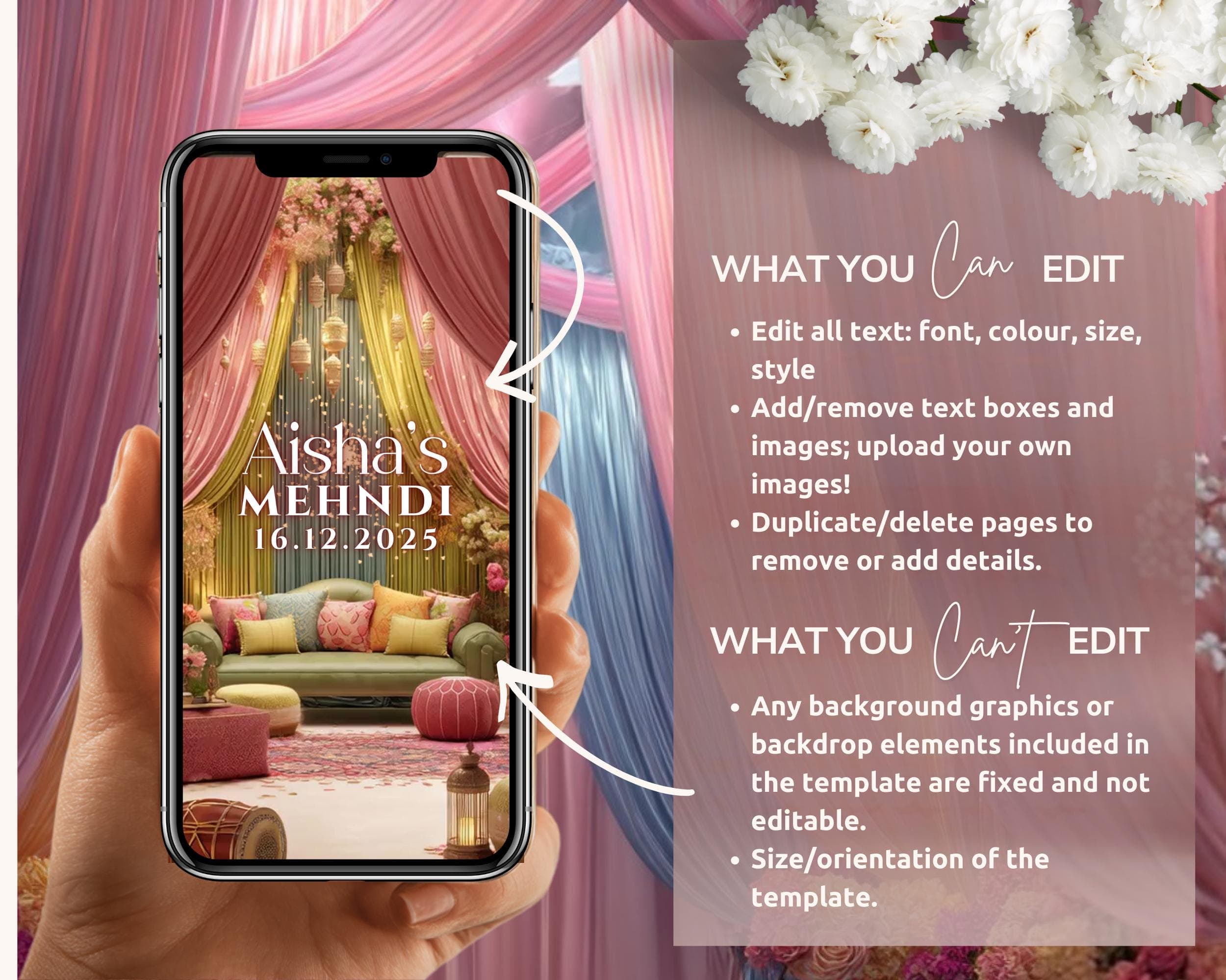 Editable Mehendi Nikkah Invitation Video | Pastel Green & Red Canva Islamic Wedding Template - image 4