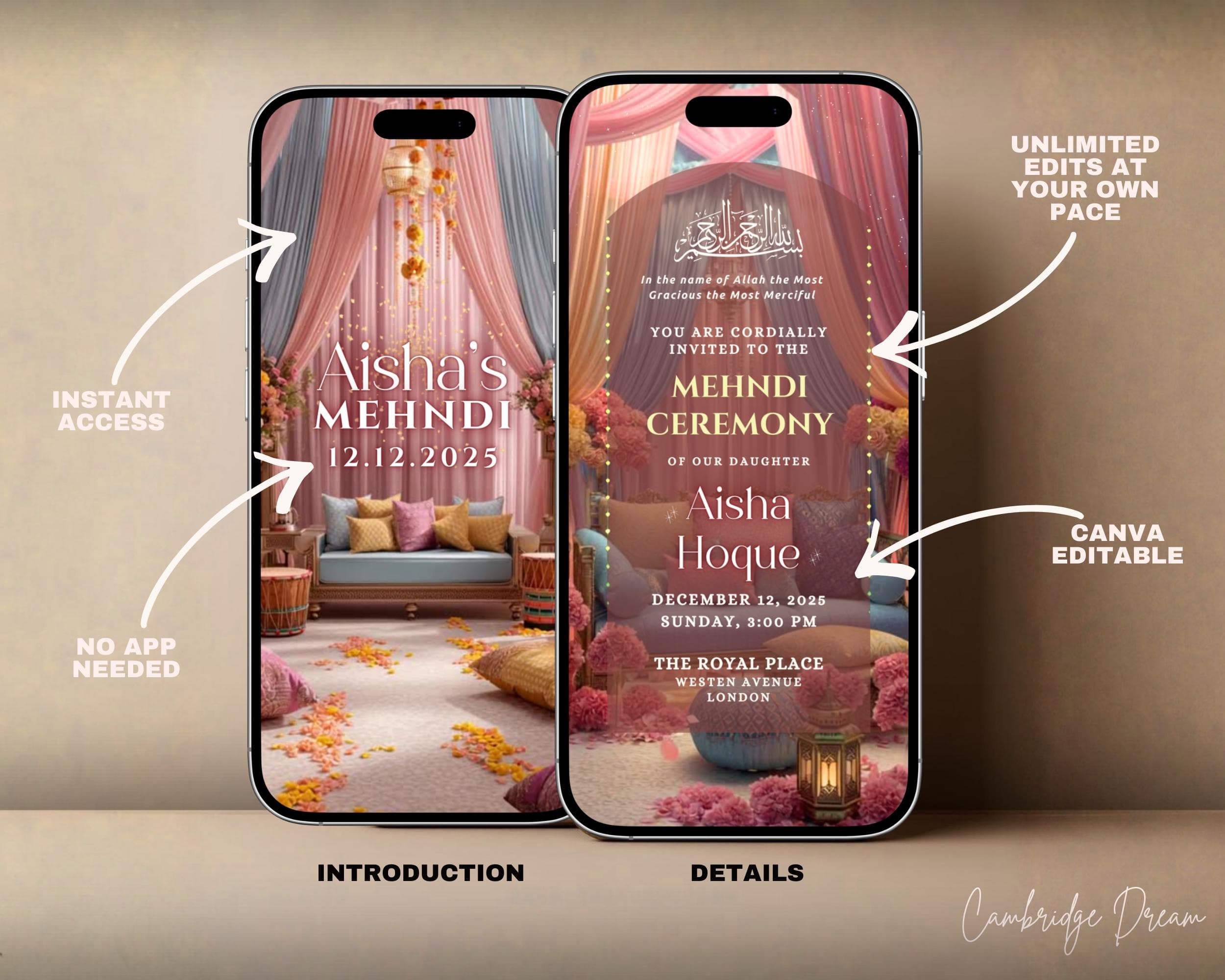 Editable Mehendi Nikkah Invitation Video | Pastel Pink & Blue Canva Islamic Wedding Template - image 3