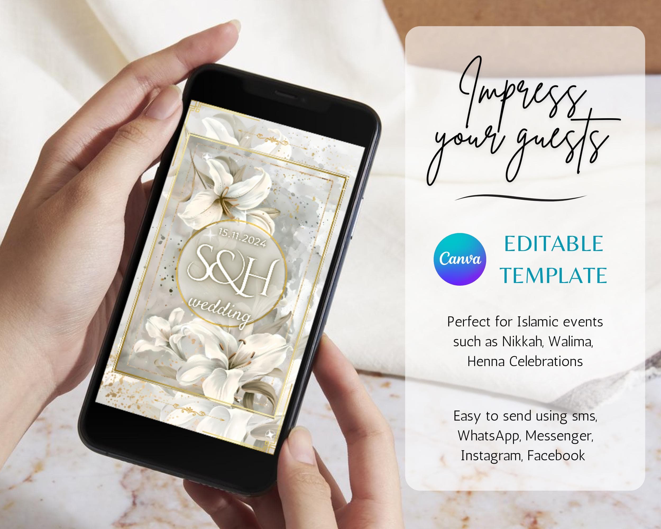 Animated Nikkah Invitation: Editable Islamic Wedding Template (Digital) - image 4