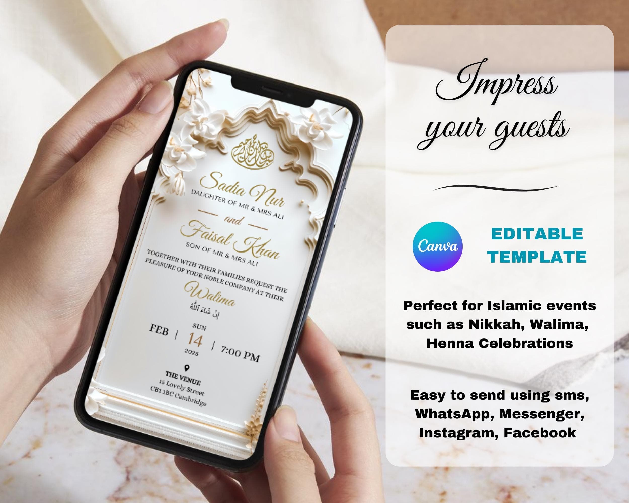 Editable Muslim Wedding Invitation: Animated Nikkah Template (Canva) - image 4