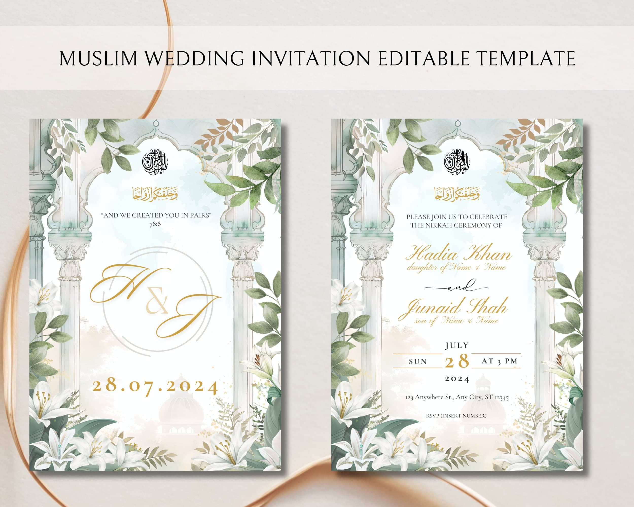 Sage Green Nikkah Invitation: Editable Muslim Wedding Template (Digital) - image 4