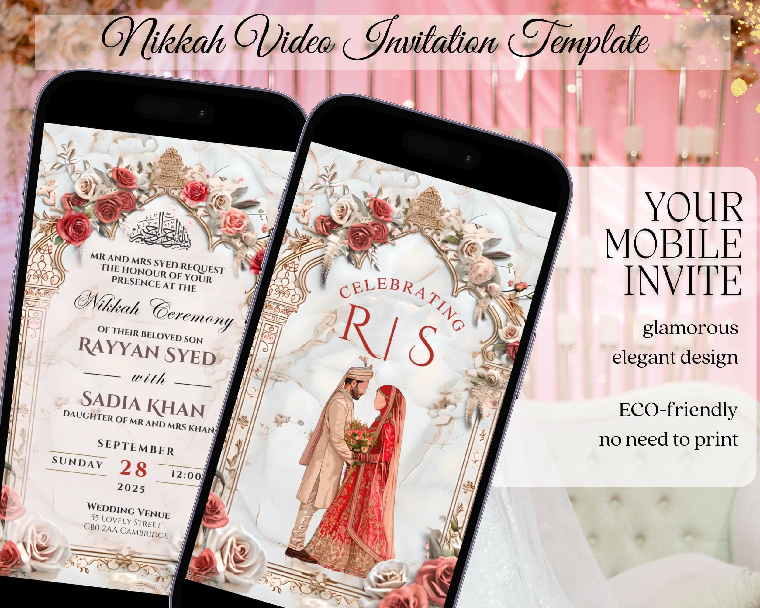 Animated Muslim Wedding Invitation: Digital Nikkah Template (Canva) - image 3
