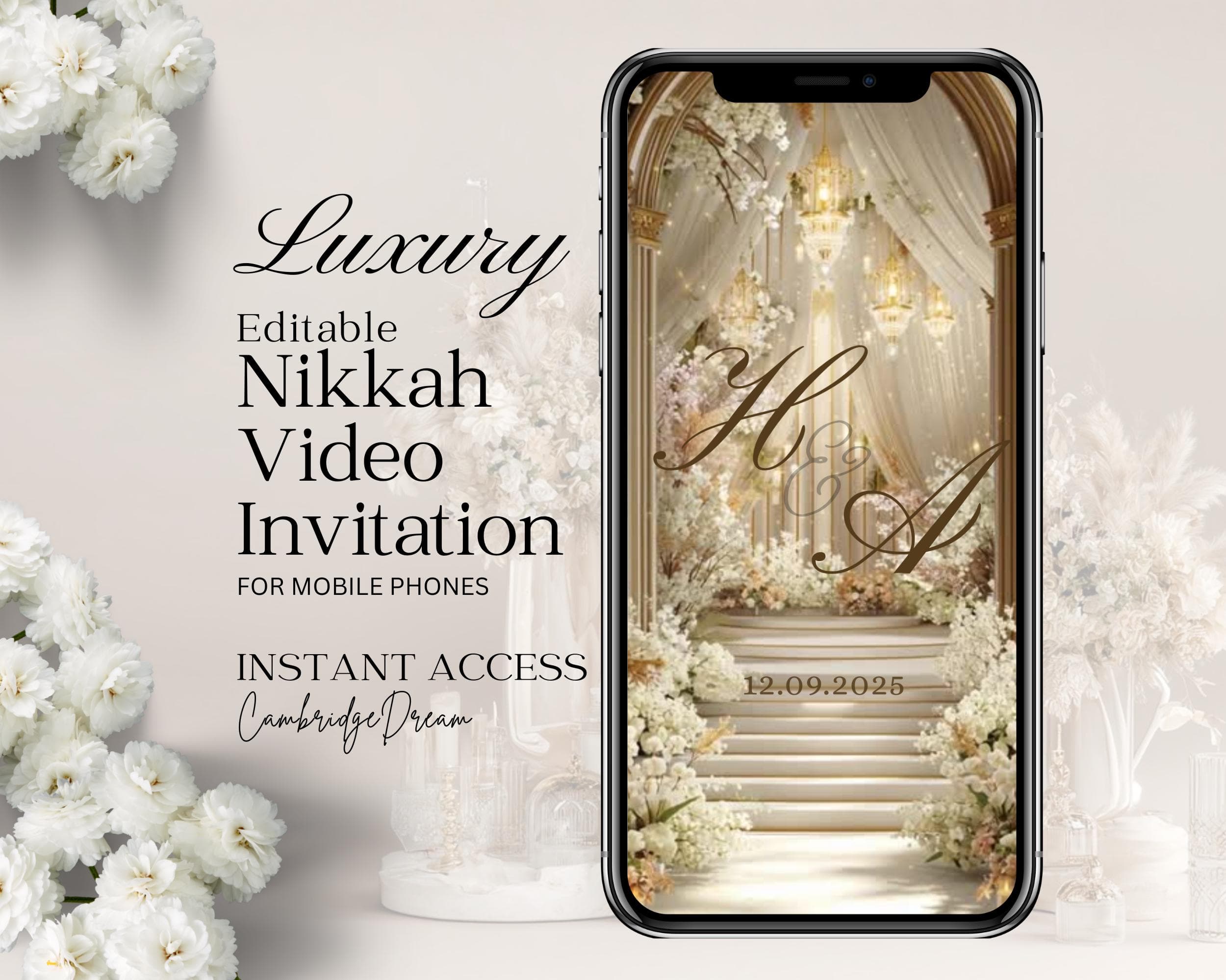 Gold Nikah Invitation | Editable Islamic Wedding Animated Mobile Video Template