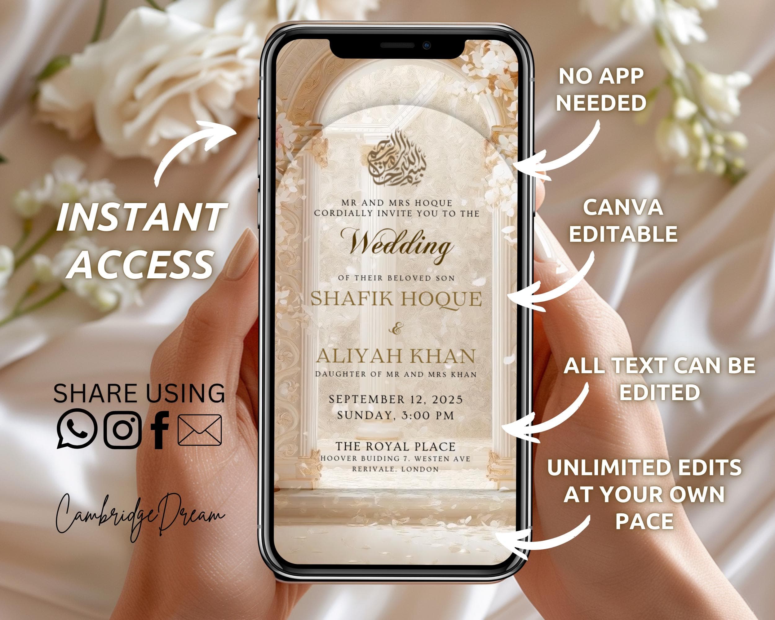 Editable Wedding Invitation Video | Canva Islamic Wedding Mobile Template – Beige & Cream - image 4