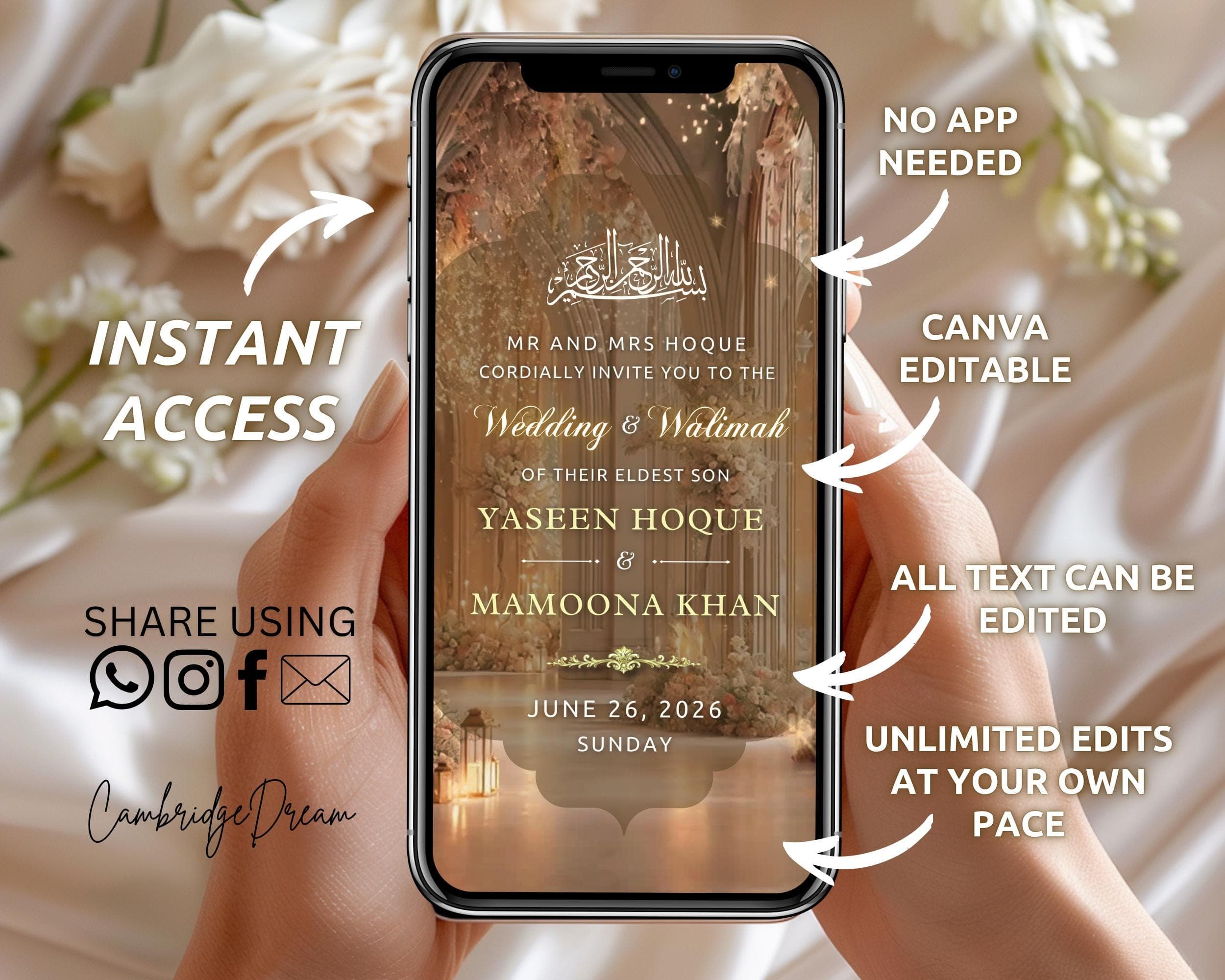 Editable Nikkah Invitation Video | Canva Islamic Wedding Mobile Template – Cream & Gold - image 4