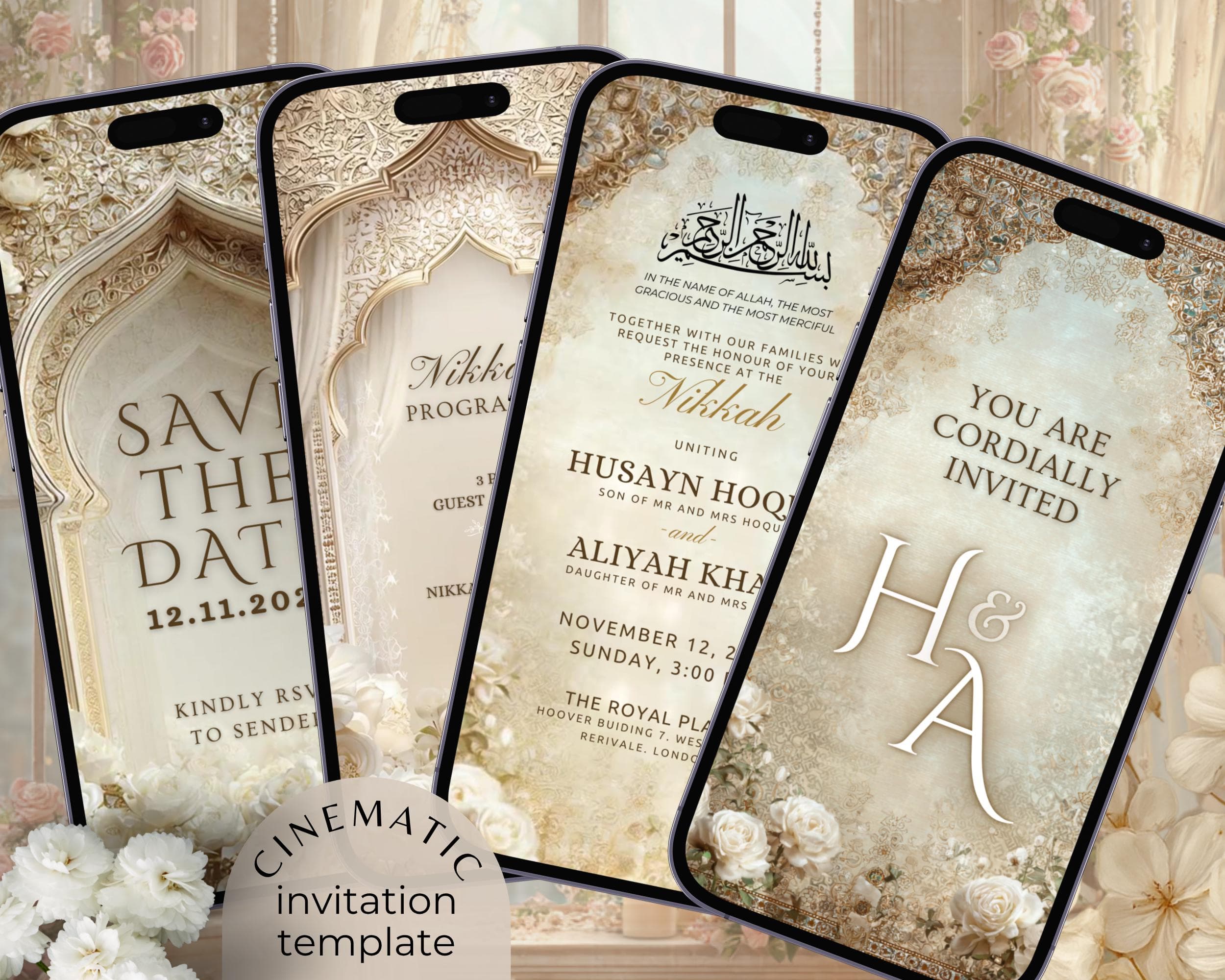 White & Gold Elegant Invitation | Islamic Wedding/Nikkah Animated Mobile Video Template - image 3