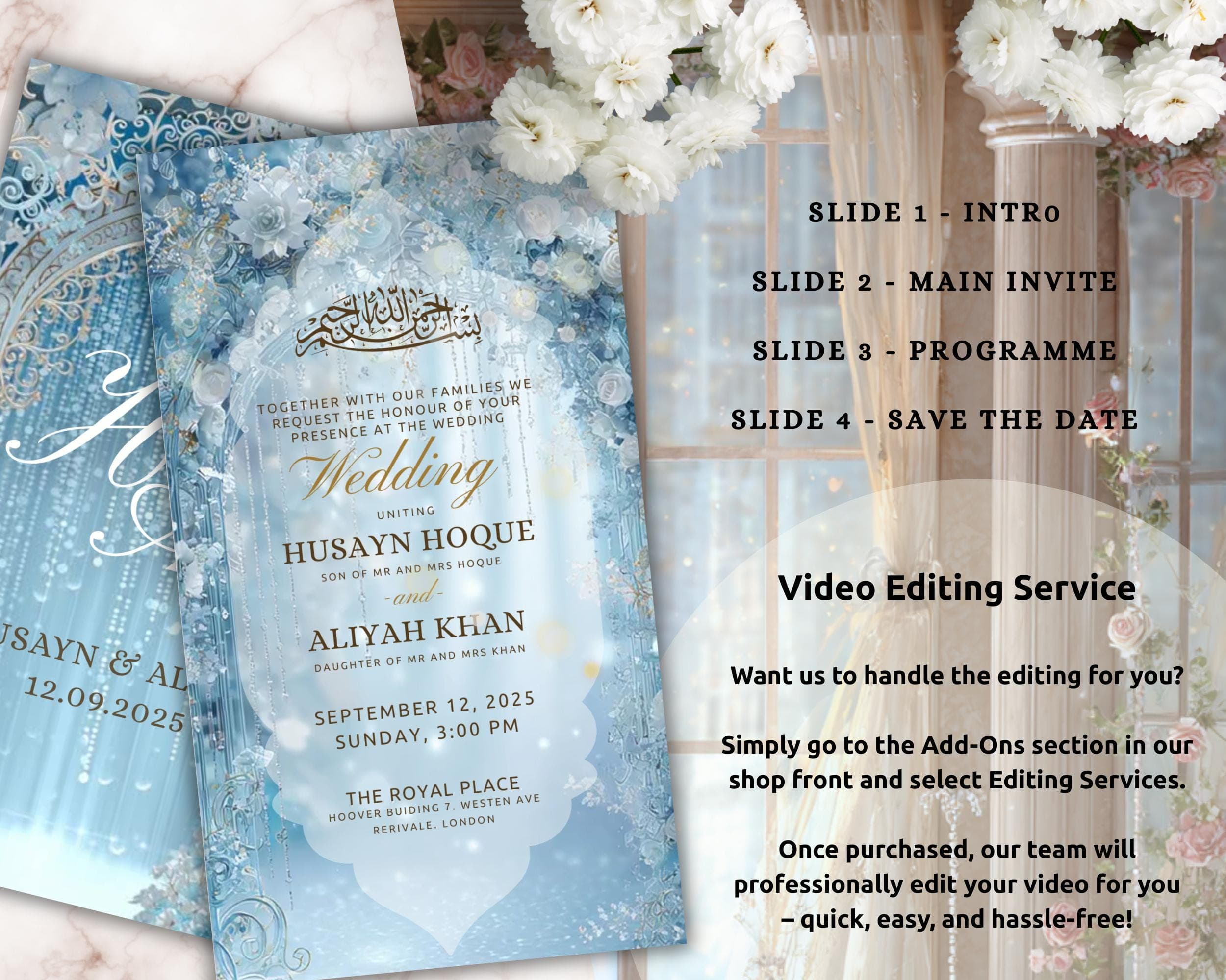 Blue and White Nikah Invitation | Islamic Wedding Animated Mobile Video Template - image 4