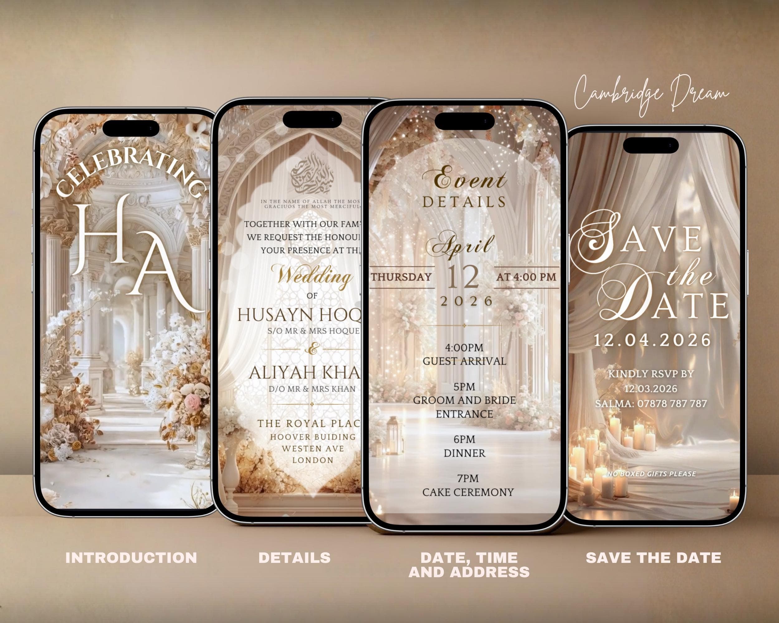 Editable Islamic Wedding Invitation Video Template, Canva Muslim Nikah Invite, Neutral Gold - image 3