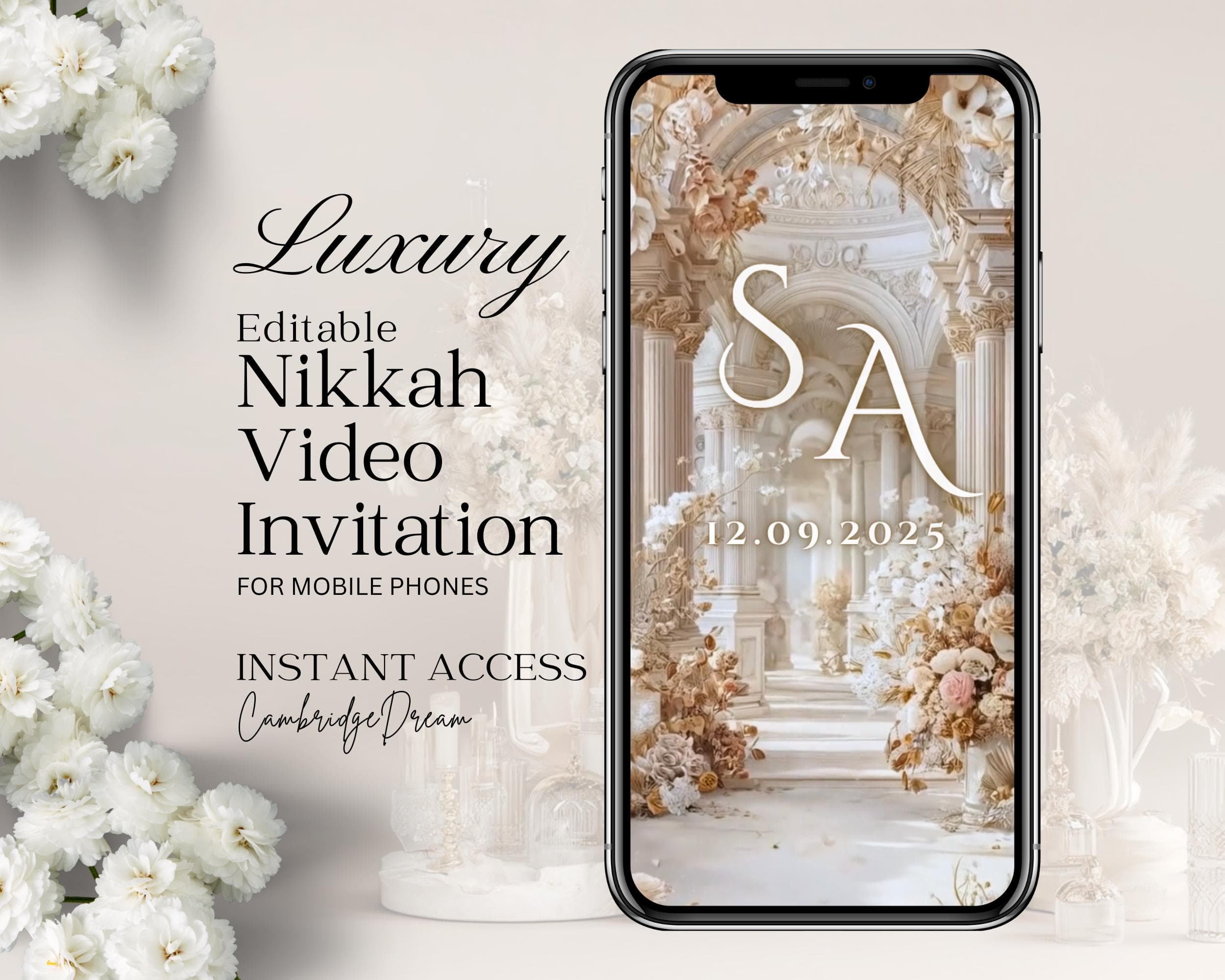 Editable Wedding Invitation Video | Canva Islamic Wedding Mobile Template – Beige & Cream