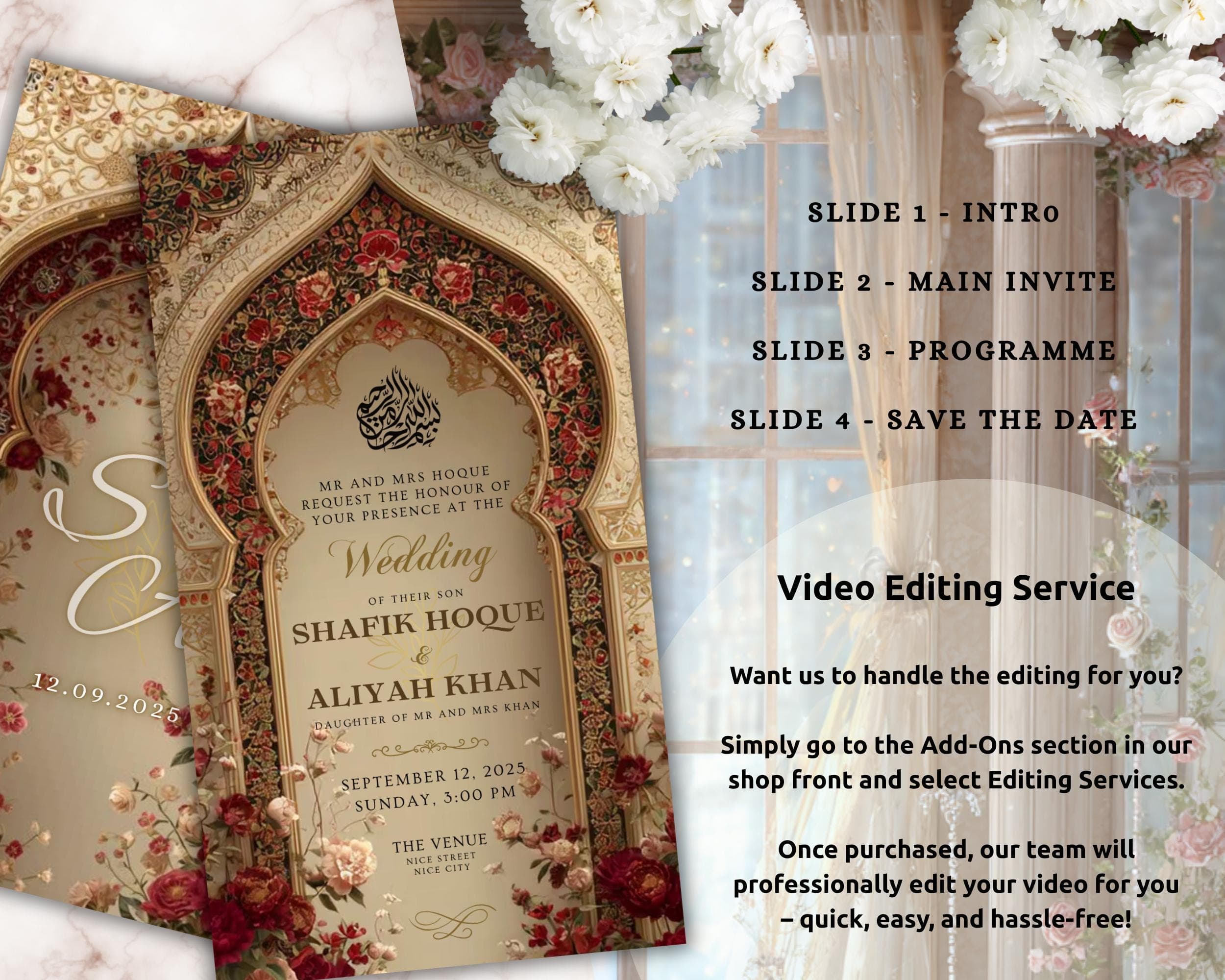Red & Gold Mughal Invitation | Islamic Wedding Animated Mobile Video Template - image 4