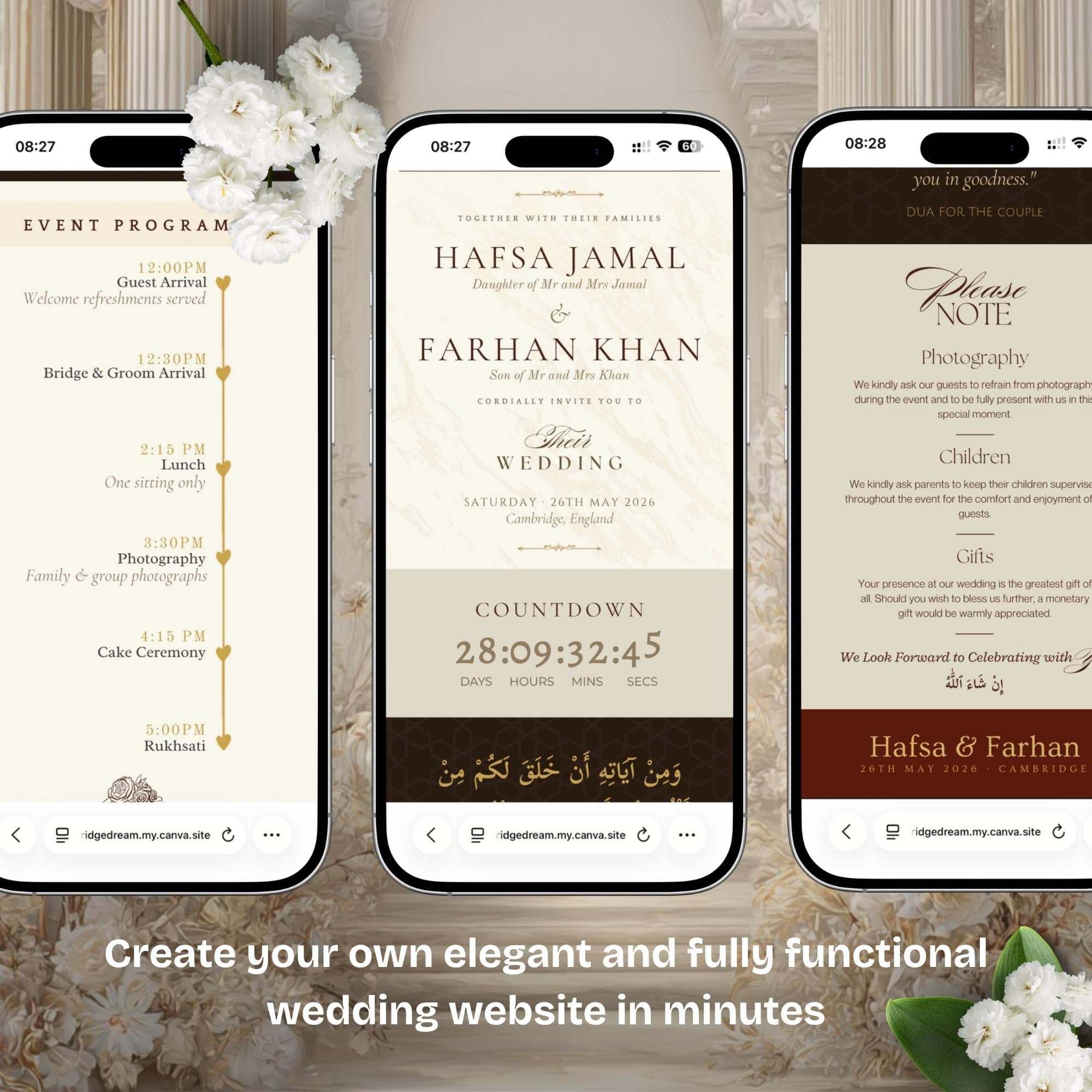 Muslim Wedding Website Template, Editable Canva RSVP, Nikkah Digital Invite | Red and Gold - image 4