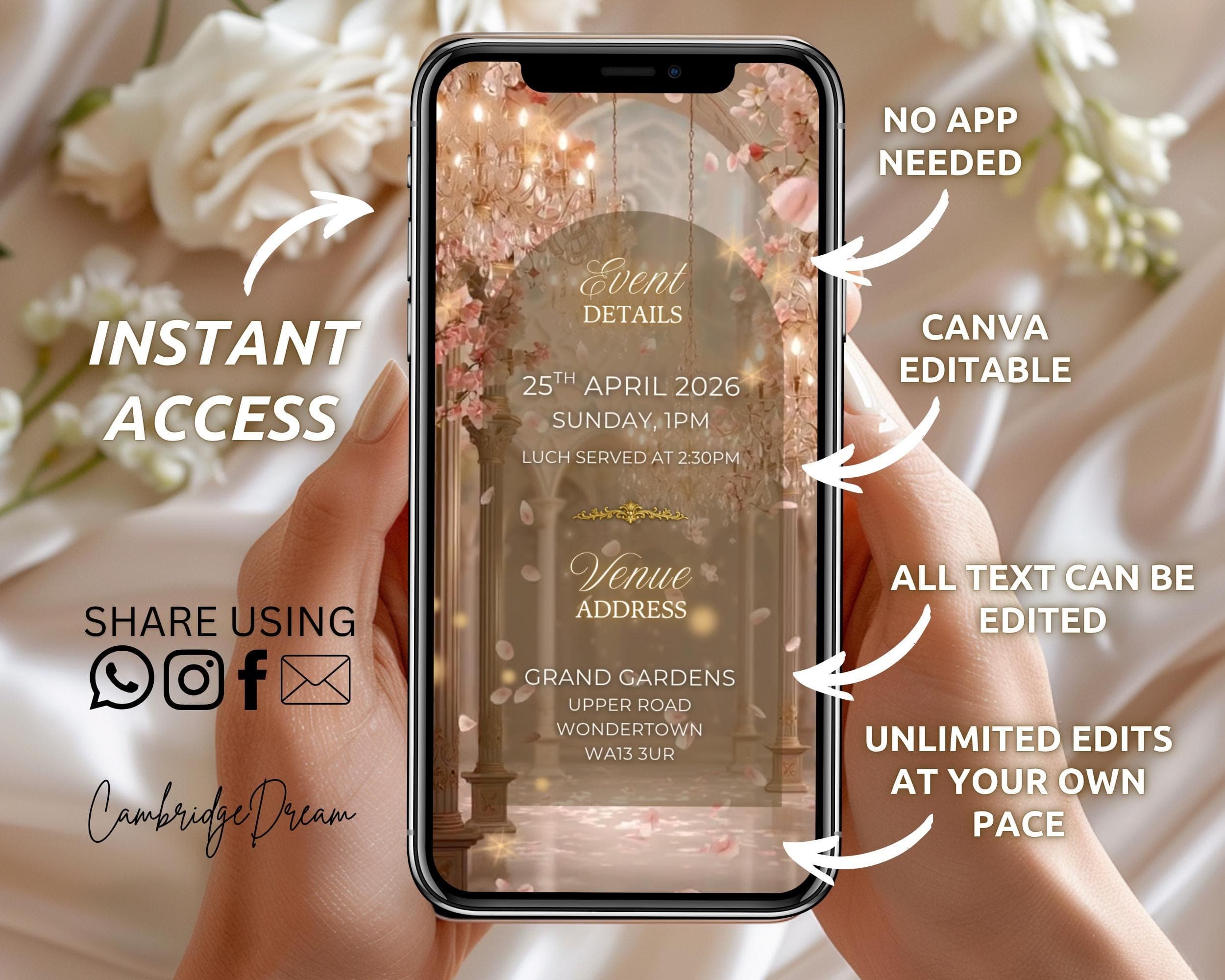Editable Nikkah Invitation Video | Canva Islamic Wedding Mobile Template – Gold & Pink - image 4